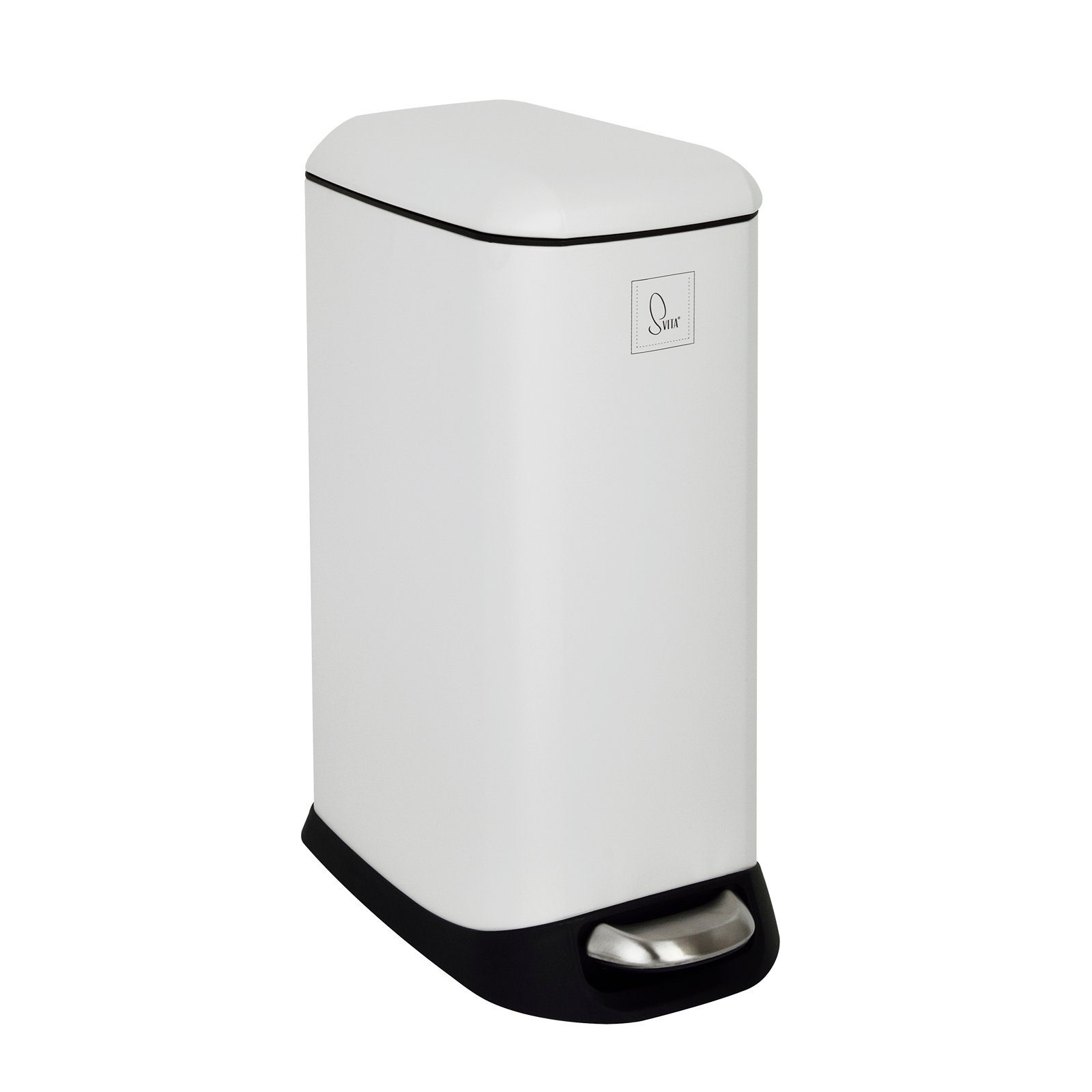 SVITA Mülleimer TS12, Treteimer, 12L, Softclose-Funktion, Stahl pulverbeschichtet, Weiß