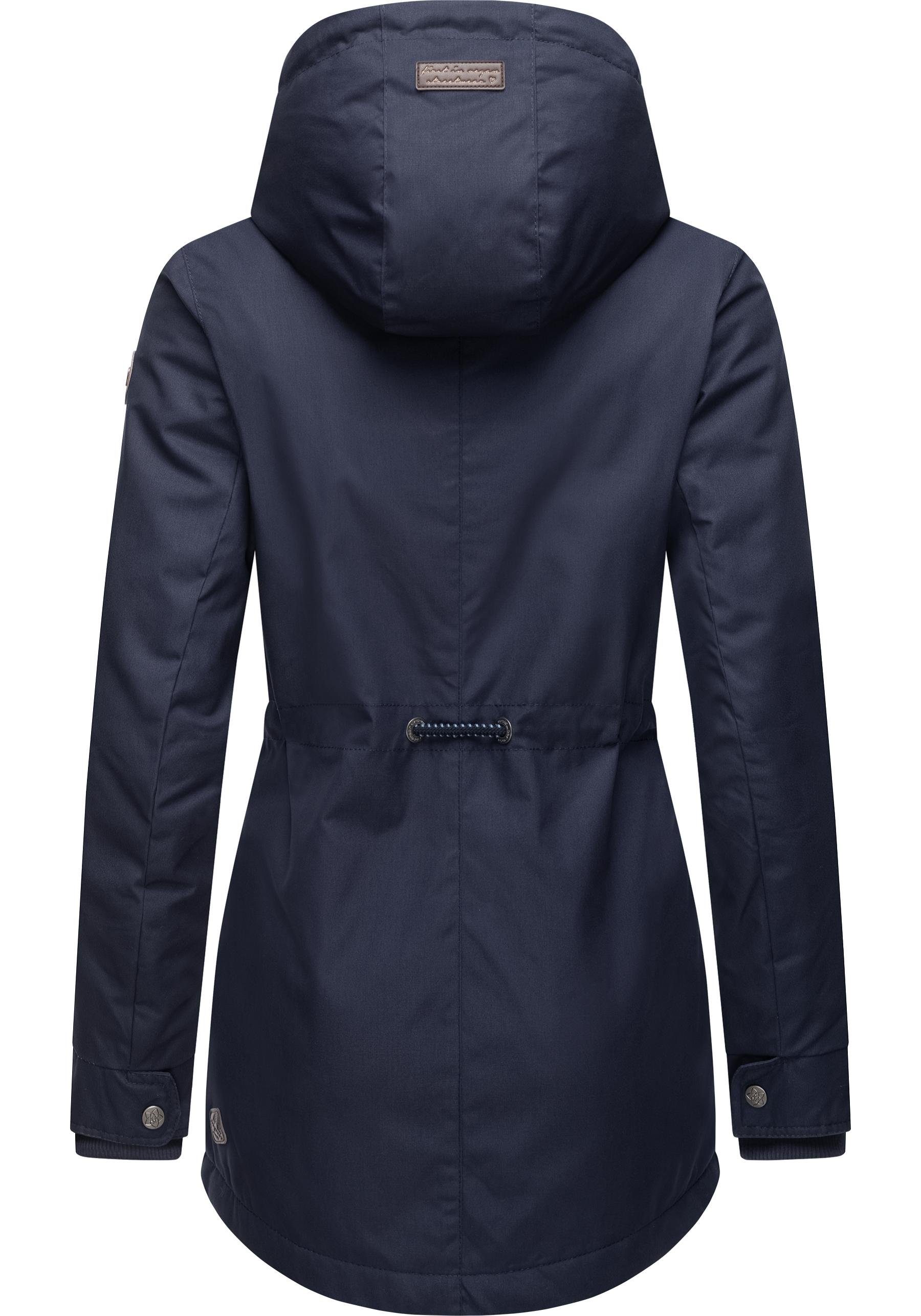 Ragwear Winterjacke Monadis jeansblau die Jahreszeit kalte Label Winterparka für stylischer Black