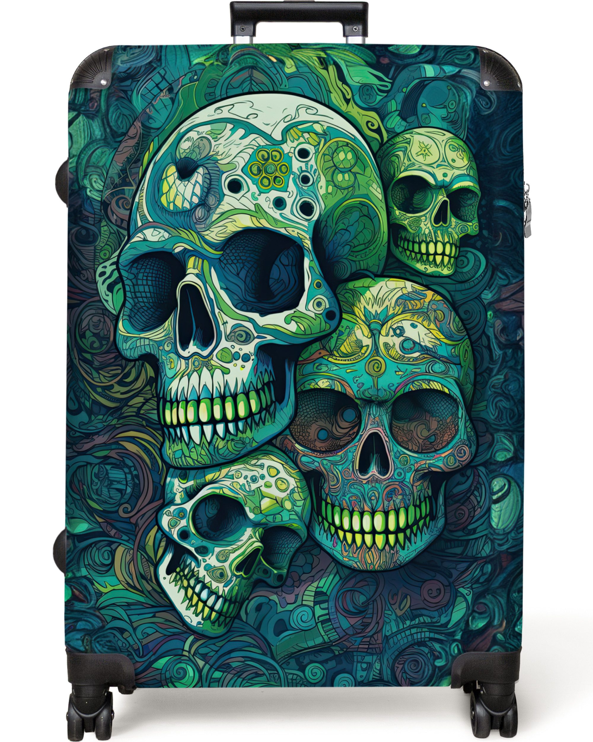 NoBoringSuitcases.com© Hartschalen-Trolley Totenkopf - Grün - günstig online kaufen