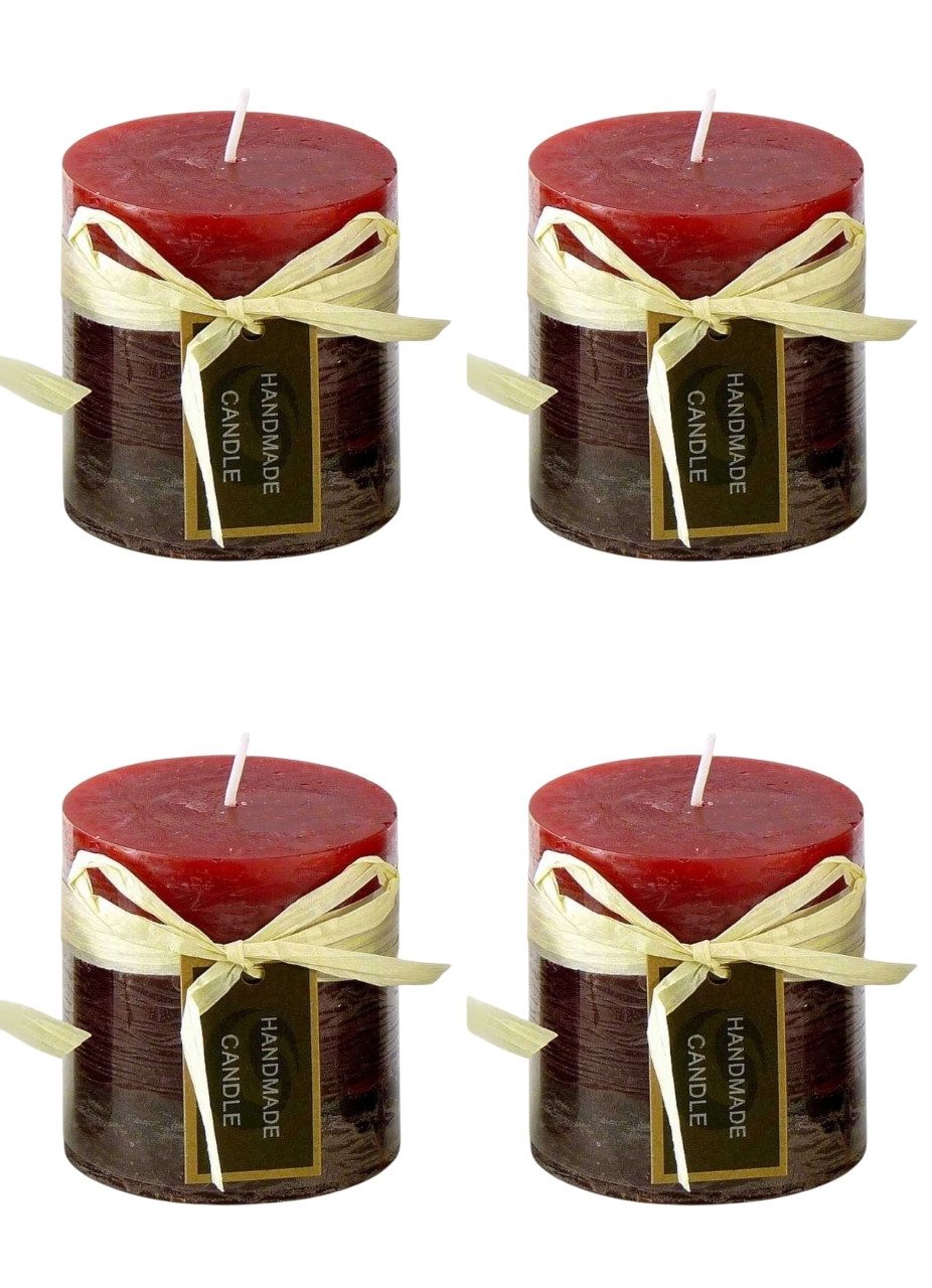 Small-Preis Stumpenkerze Premium Blending Colors Dunkelrot Farbenmix 7x7 cm (4-tlg), Echtwachskerze mit langer Brenndauer