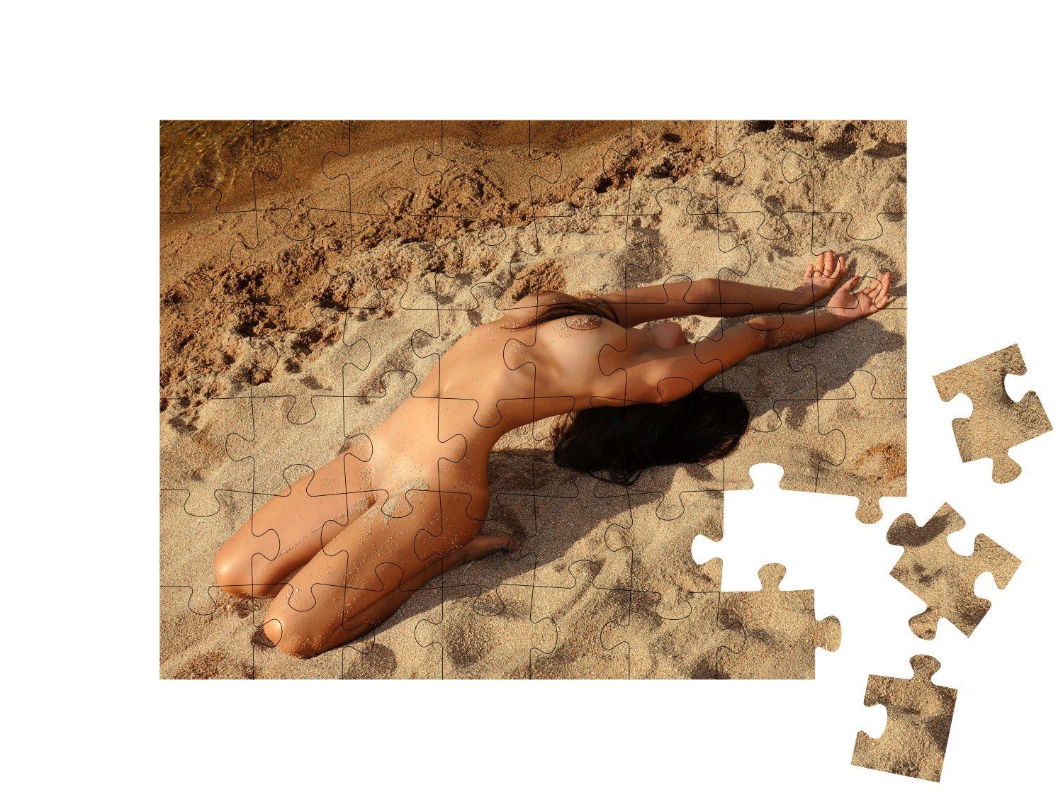 Fotografie: am Erotische Nackte puzzleYOU-Kollektionen Sandstrand, Puzzle puzzleYOU Erotik 48 Frau Puzzleteile,