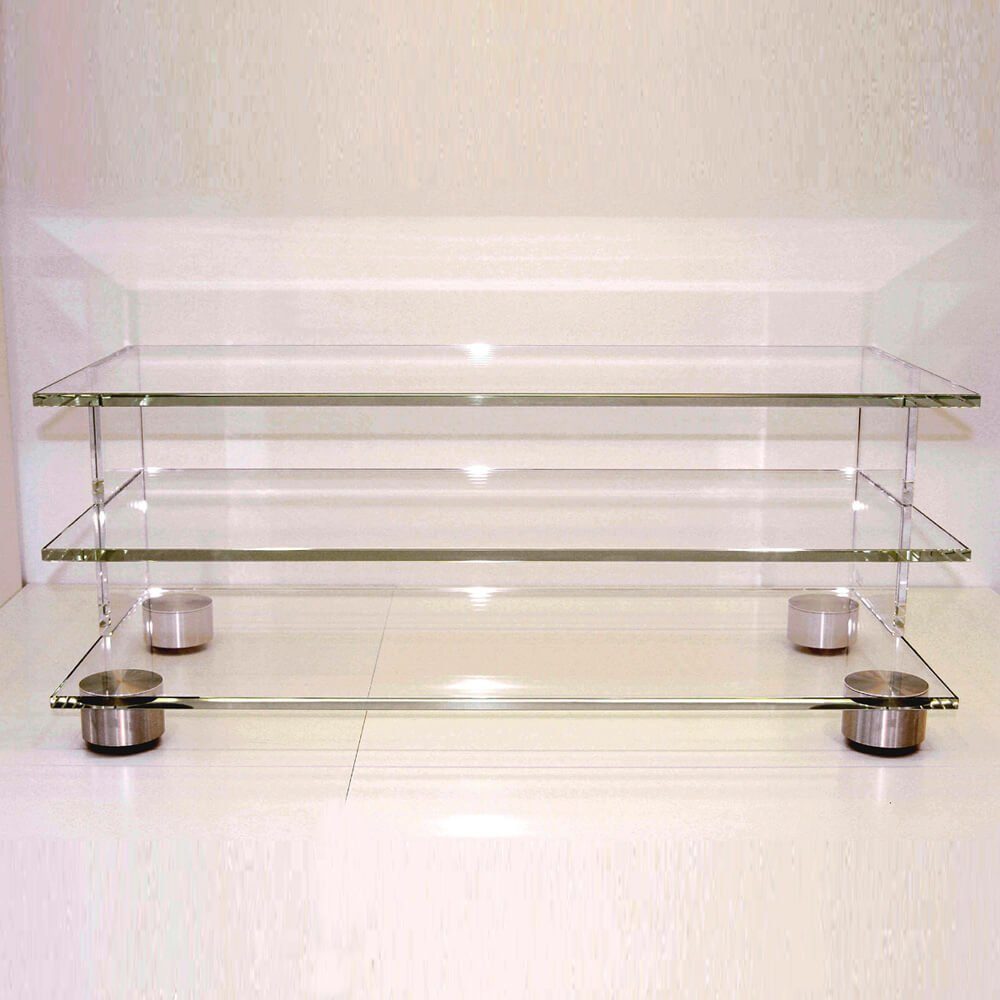 Design Objekte TV-Rack Glasmöbel TV-Rack breit, Breite ' Parkettrollen cm 'mit 110 cm Schwarzglas F 2-Stock-Variante 110
