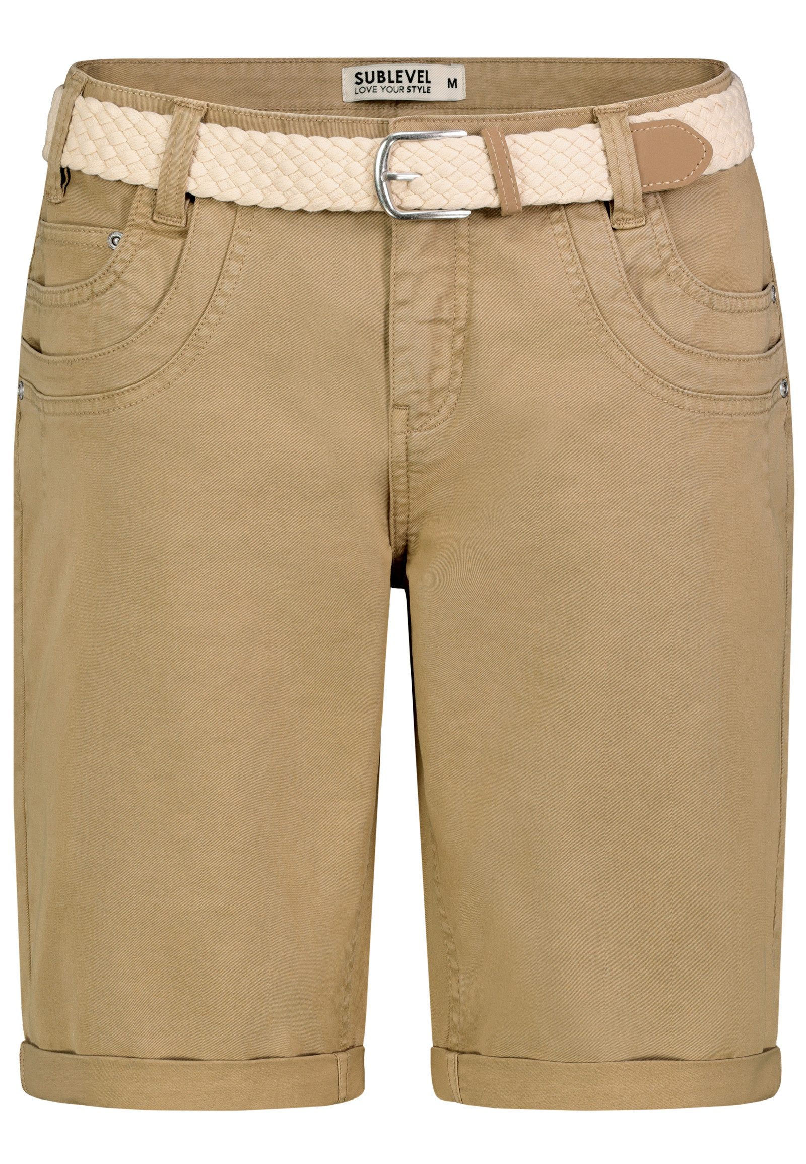 SUBLEVEL Bermudas Damen Short Bermuda kurze Hose Sommer Chino Short Stoff Hose Gürtel – Bild 2 von 5