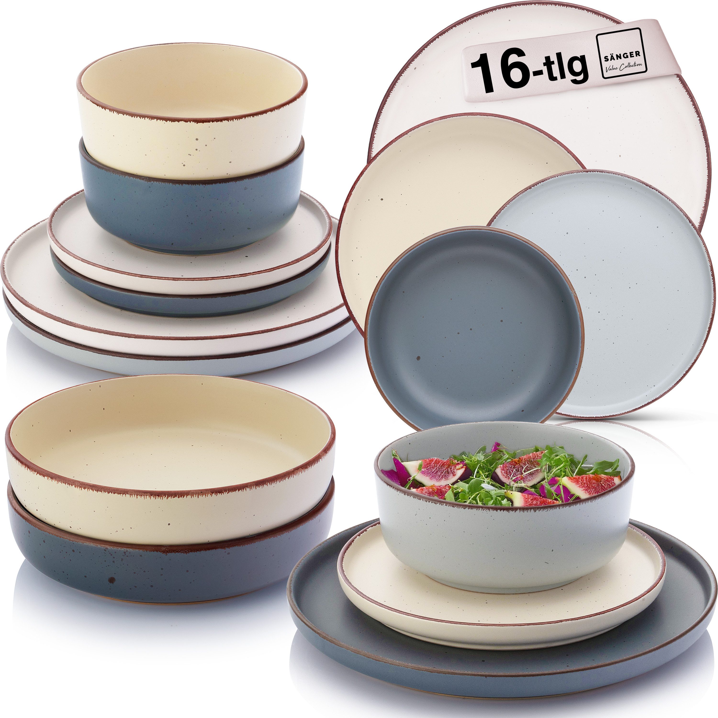 SÄNGER Geschirr-Set Bombay (16-tlg), 4 Personen, Steingut, Bombay Moonlight, Handmade, Erweiterbar, VALUE COLLECTION
