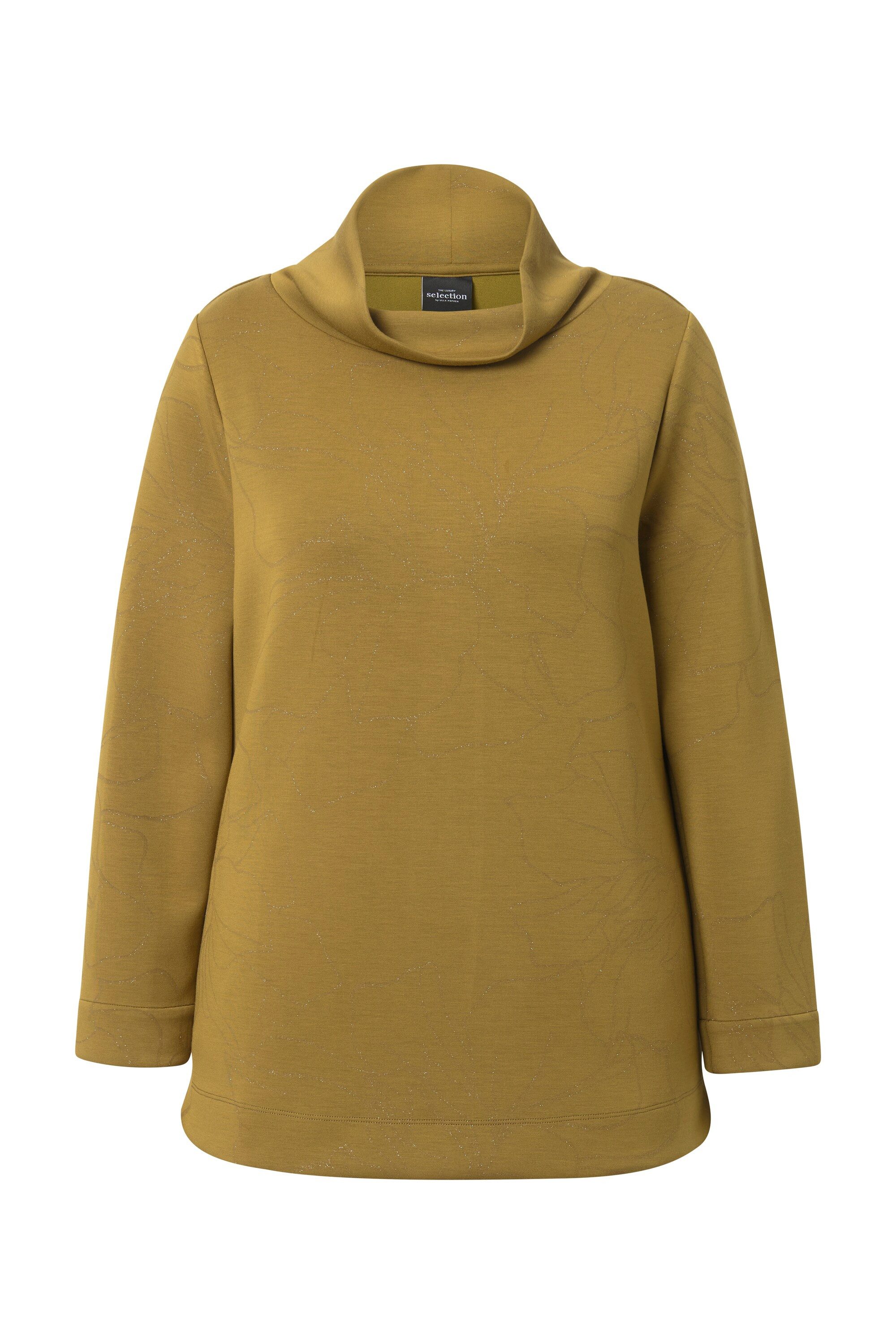 Ulla Popken Sweatshirt Sweatshirt Glitzer-Blüten Stehkragen günstig online kaufen