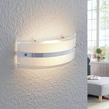 Lindby LED Wandleuchte Zinka, LED-Leuchtmittel fest verbaut, warmweiß, Modern, gefrostetes Glas, Metall, weiß, chrom, inkl. Leuchtmittel