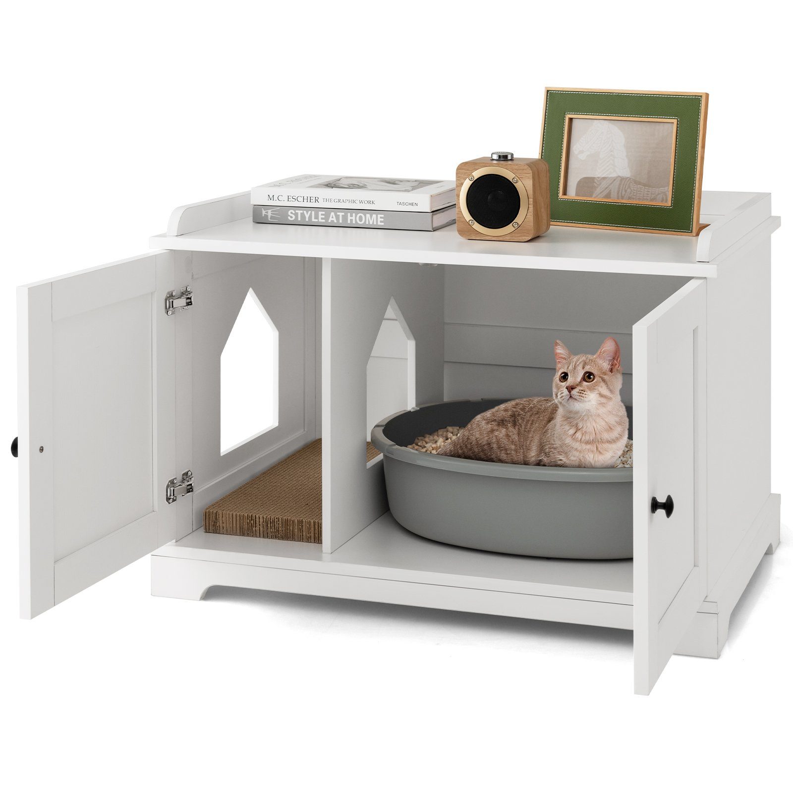 COSTWAY Tierhaus 2 in 1 Katzenhaus Katzenschrank, mit Kratzbrett günstig online kaufen