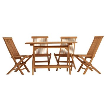 CARO-Möbel Gartenlounge-Set PARADIES, Gartenmöbel Set aus Teak mit 1 Tisch rechteckig und 4 Stühlen klappba
