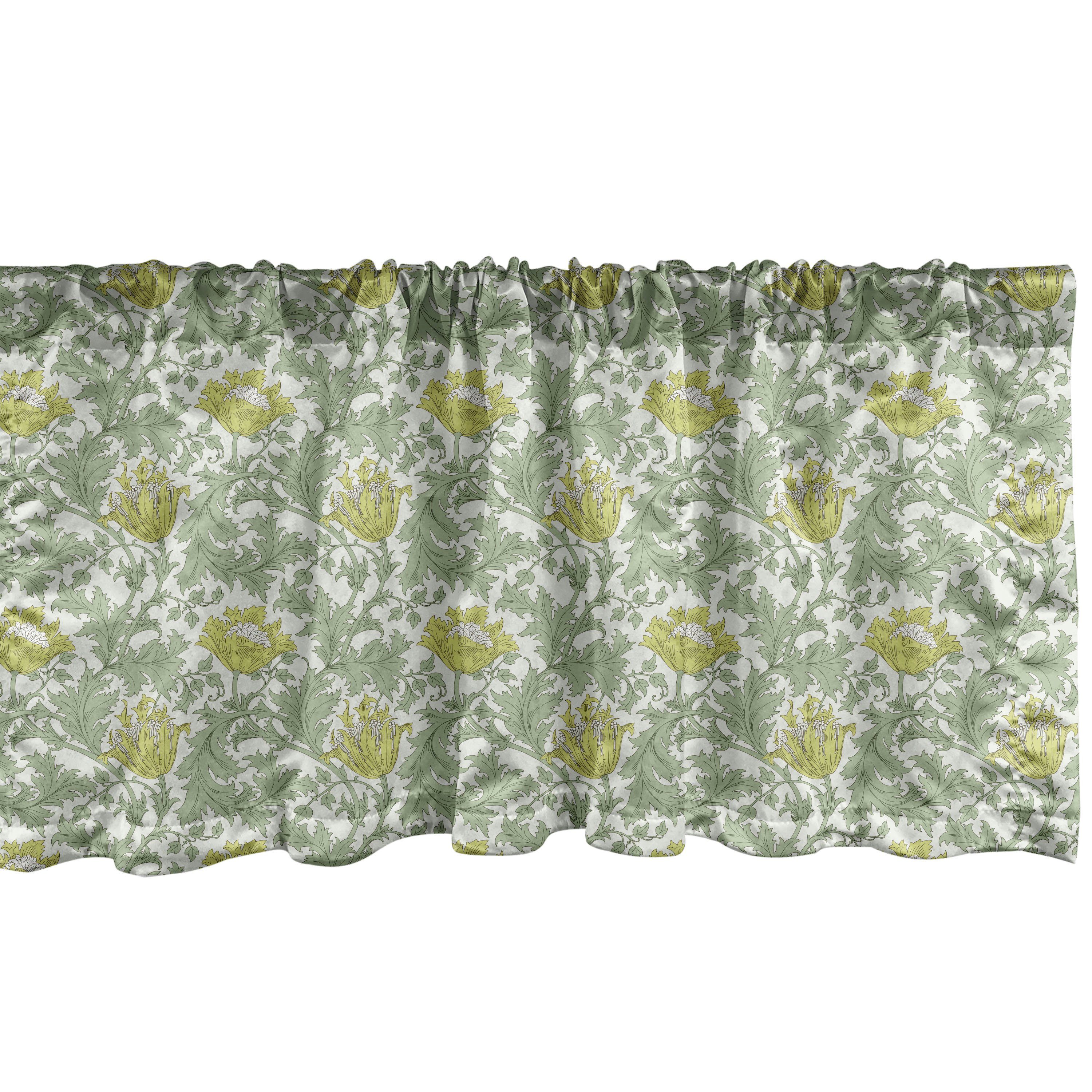Scheibengardine Vorhang Volant für Küche Schlafzimmer Dekor mit Stangentasche, Abakuhaus, Microfaser, Blumen blühend Laub
