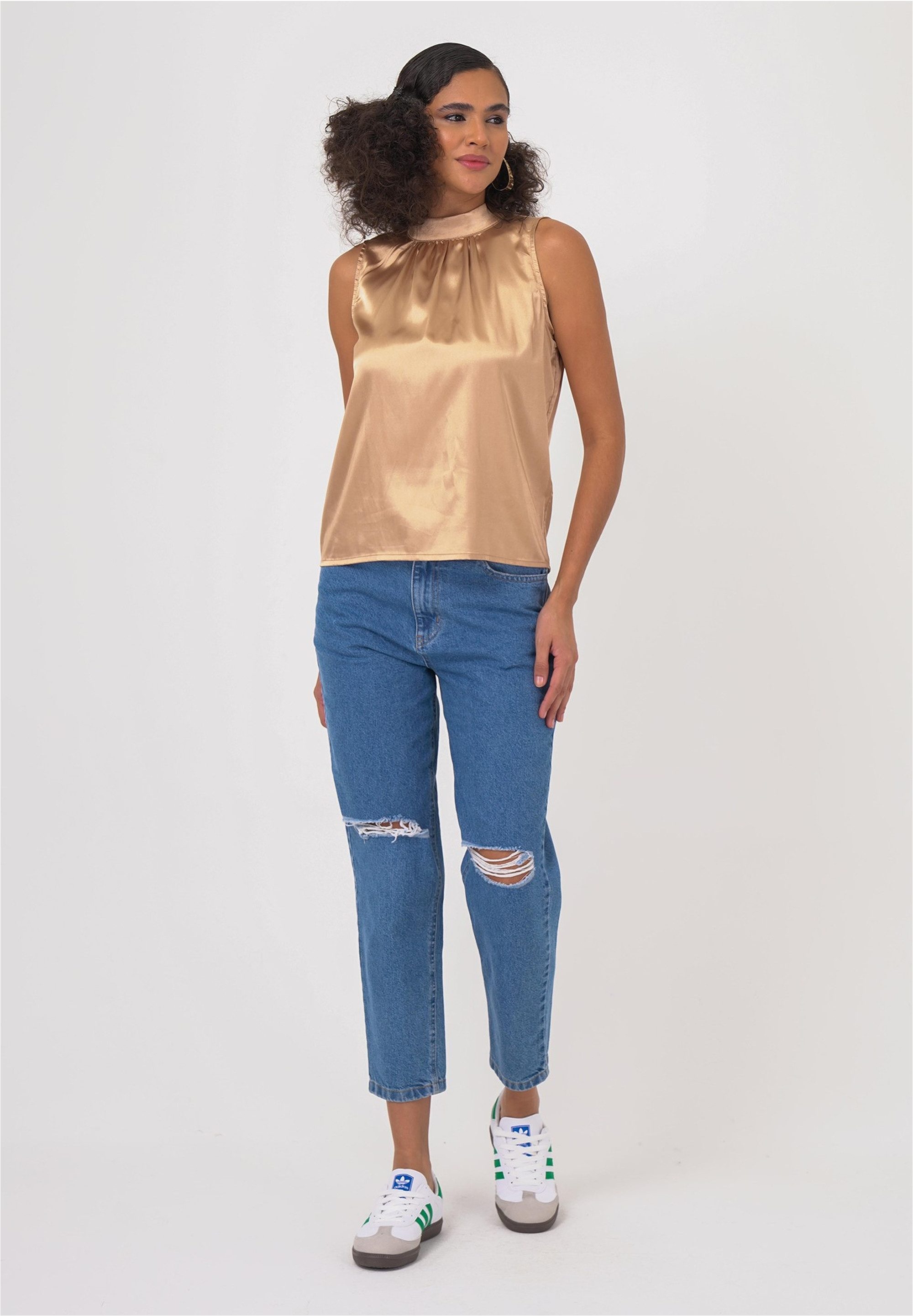 freshlions Klassische Bluse (1-tlg) mit hohem Kragen
