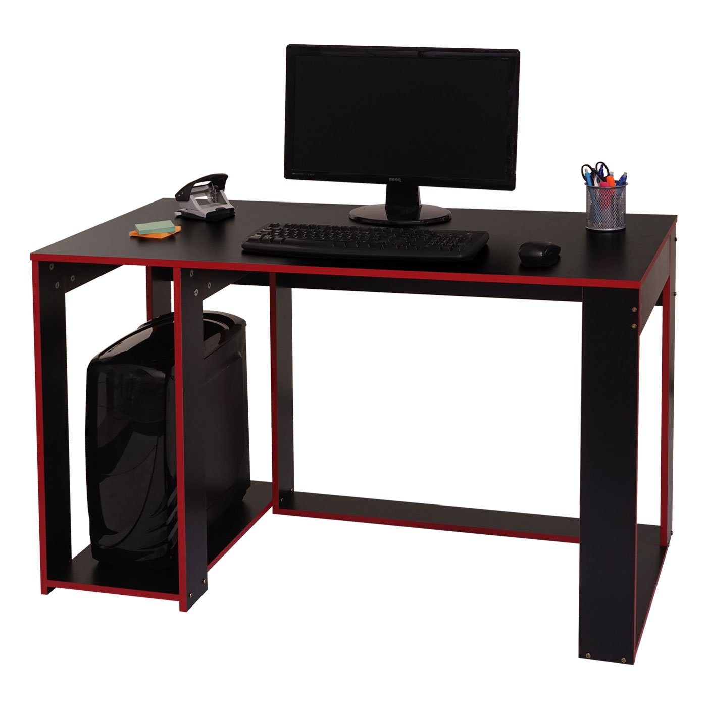 Schreibtisch Beinfreiheit, Computerfach Mit Maximale schwarz-rot MCW-J26, (Tower) Stabiles Gestell, MCW