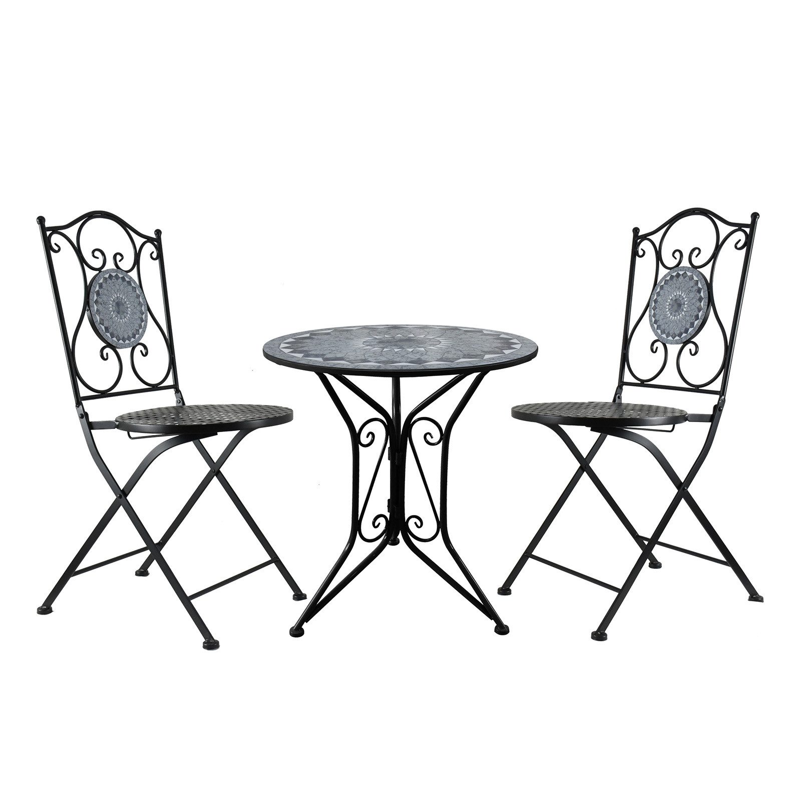 HTI-Living Garten-Essgruppe Sitzgruppe Metall Bistro Set Motiv Schiefer für Balkon und Terrasse, (Set, 3-tlg., 1 Tisch 2 Stühle), Sitzgruppe Essgruppe Balkonset