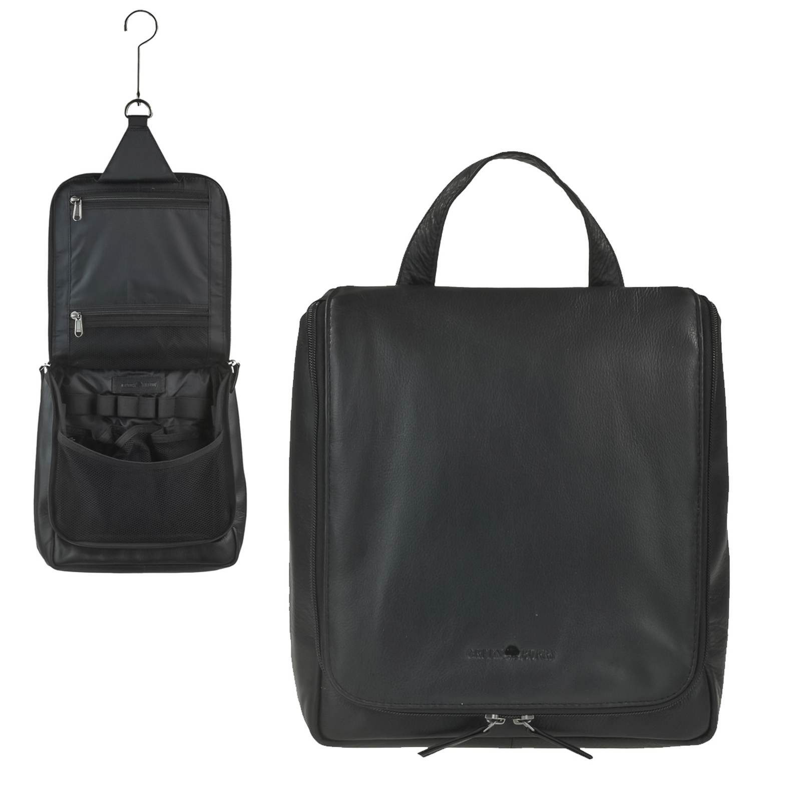 Greenburry Kulturbeutel Vintage Black Waschtasche Kulturtasche zum Aufhängen, Kosmetikbeutel, für Damen und Herren, schwarz