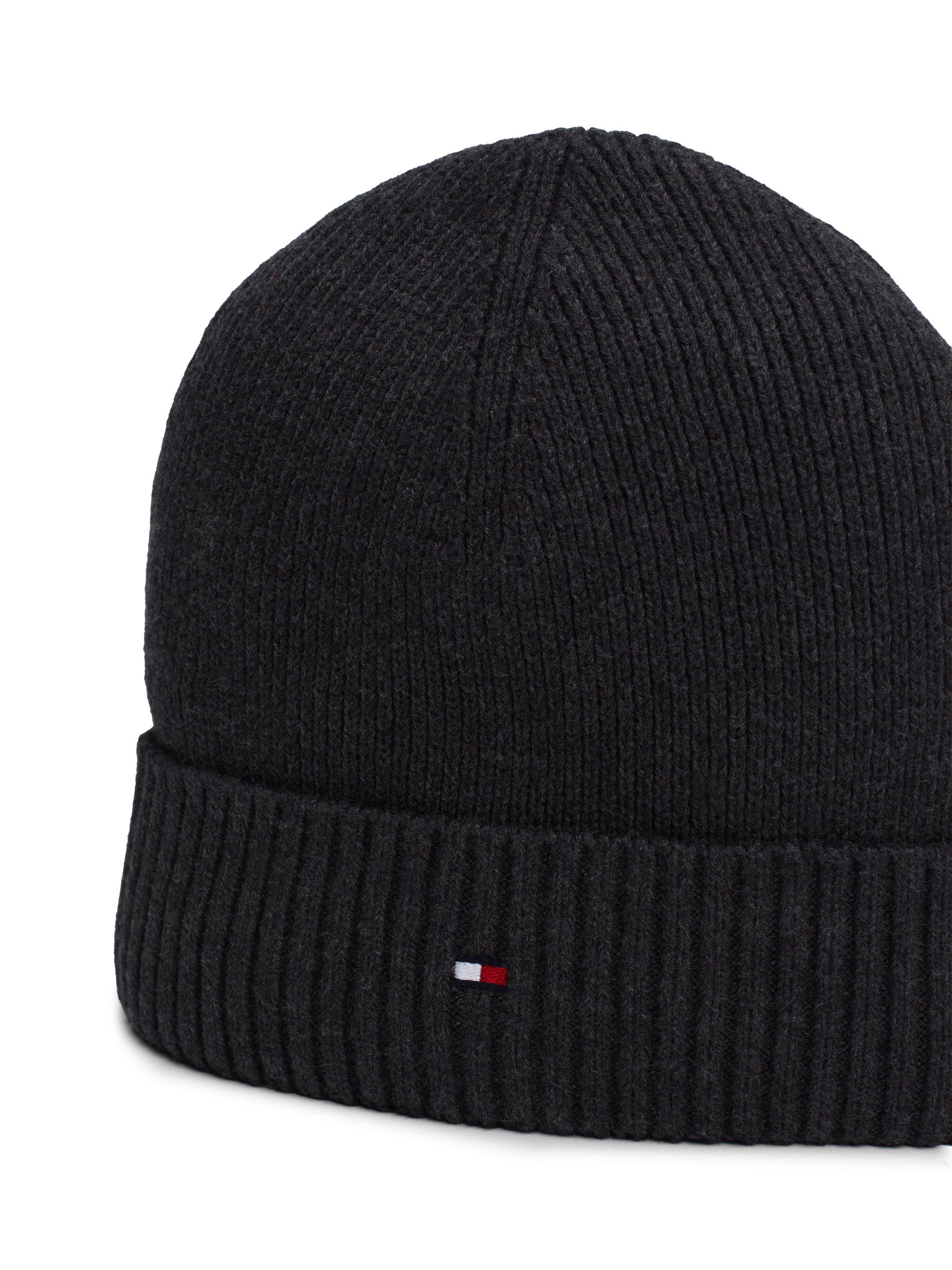 Tommy Hilfiger Strickmütze TH FLAG PIMA COTTON BEANIE Beanie mit Logostickerei, mit Kaschmiranteil Unisex