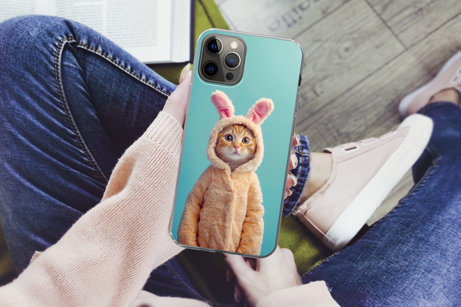 MuchoWow Handyhülle für Apple iPhone 13 Pro Max Osterhase - Katze - Kostüm, Smartphone-Bumper, Print, Handy Schutzhülle Dünn