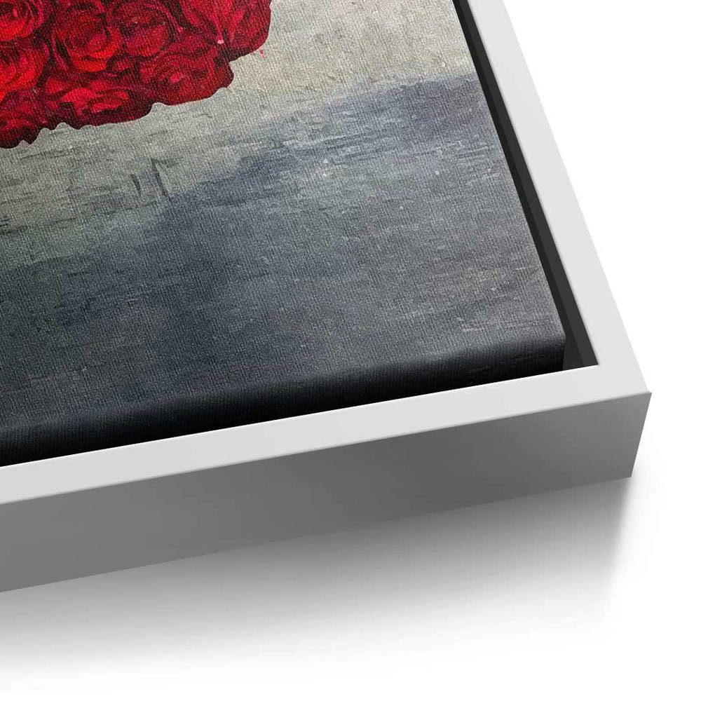 Lippen Leinwandbild - Wandbild Rahmen silberner Rosen Leinwandbild, modernes - Art Pop X Premium - DOTCOMCANVAS®