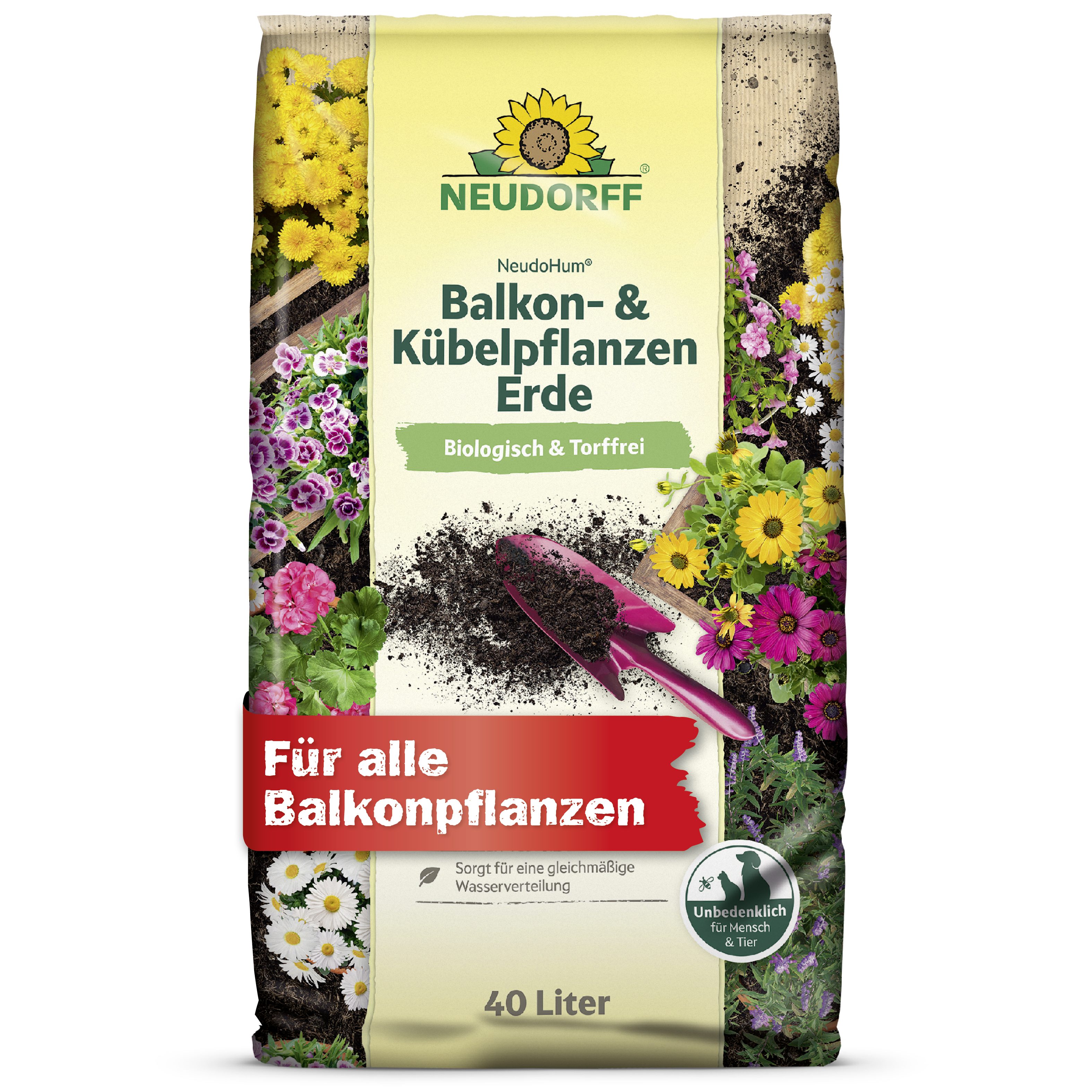 Neudorff Blumenerde Neudorff NeudoHum Balkon- & KübelpflanzenErde, mit organische Grunddüngung, (Erde / Pflanzsubstrat, Für Balkonkästen & Kübel, fördert eine reiche Sommerblüte), Biologisch, torffrei, vorgedüngt für bis zu 4 Wochen