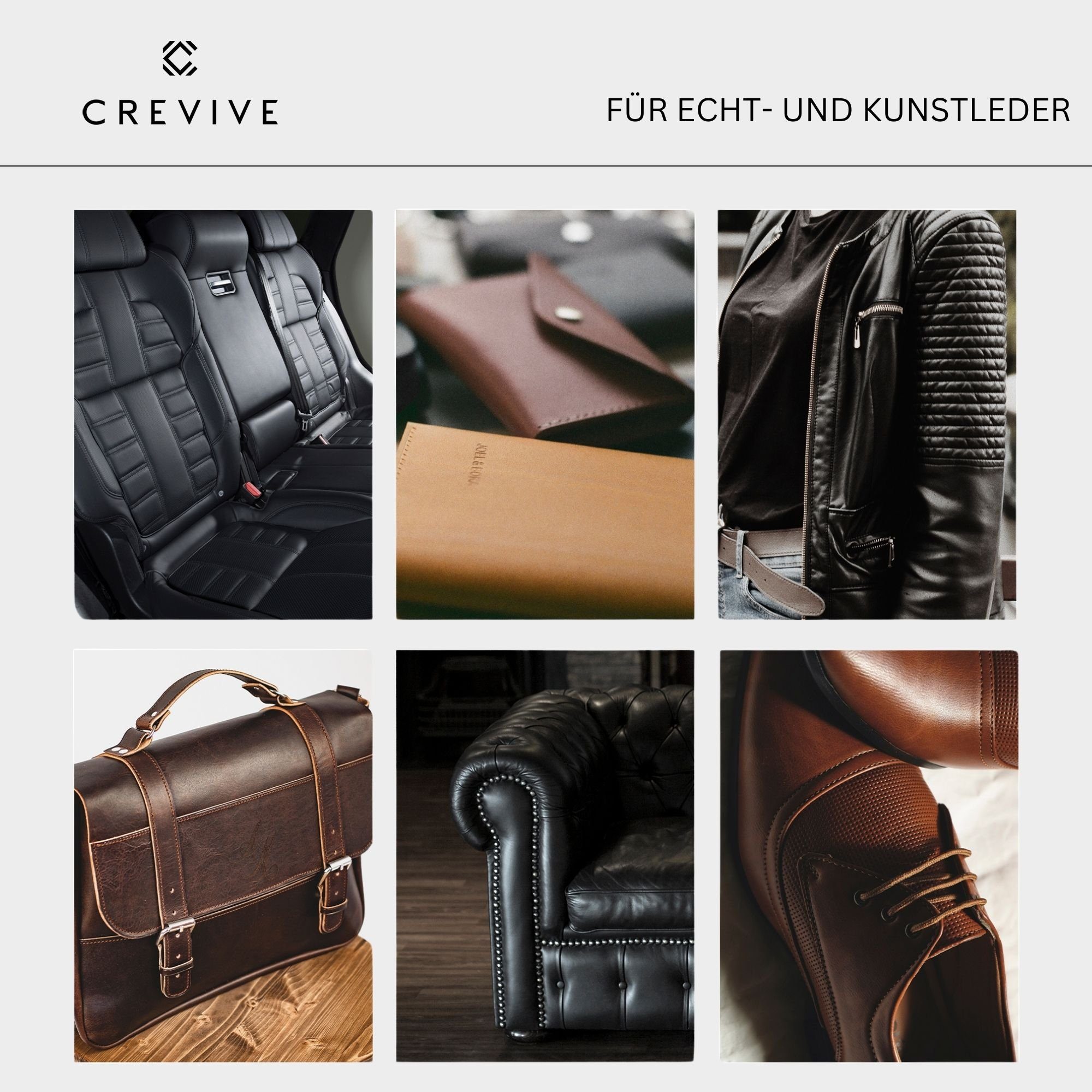CREVIVE Flüssigleder 50 ml Lederpflege (Lederreparatur, sehr ergiebig), Leder Reparatur Set, Kunstleder Reparaturset, für Sofa, Couch, Auto