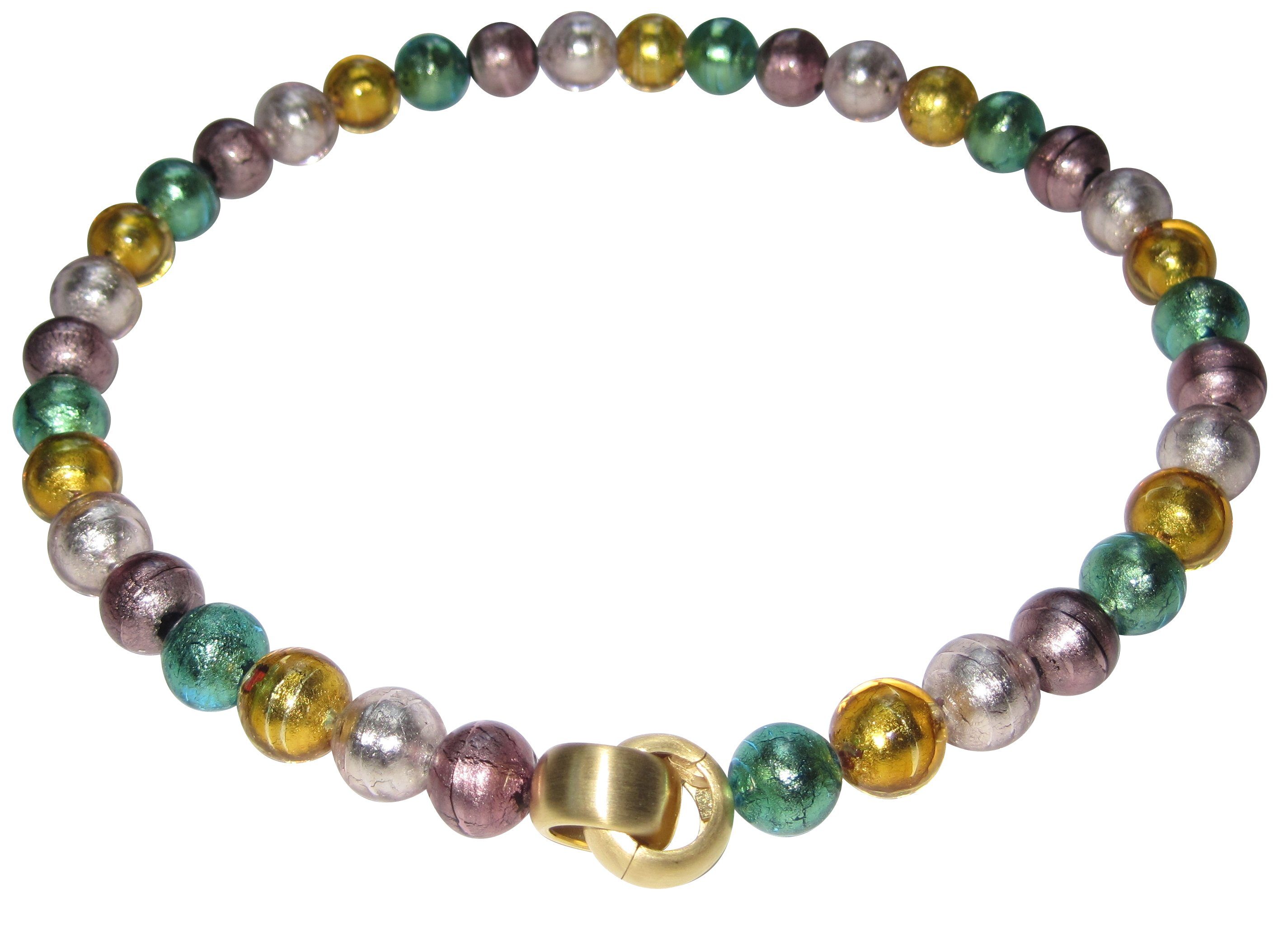 Mugello Perlenkette Murano Kette Mahé edel schick auffällig hochwertig, Muranoglas mit eingearbeitetem Blattgold, Schließe Goldschmiedearbeit