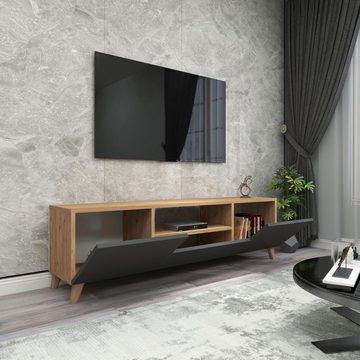 en.casa TV-Schrank »Torsby« TV Lowboard mit 3 Türen Eiche-Optik / Anthrazit