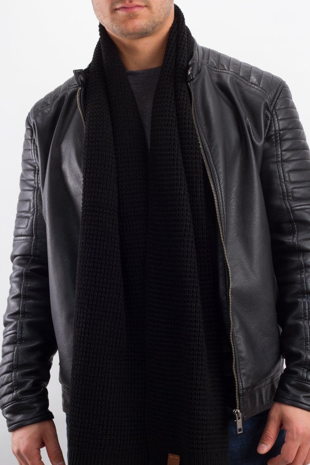 Manufaktur13 Strickschal Rough Scarf - Strickschal, lang, mit Echt-Lederveredelung