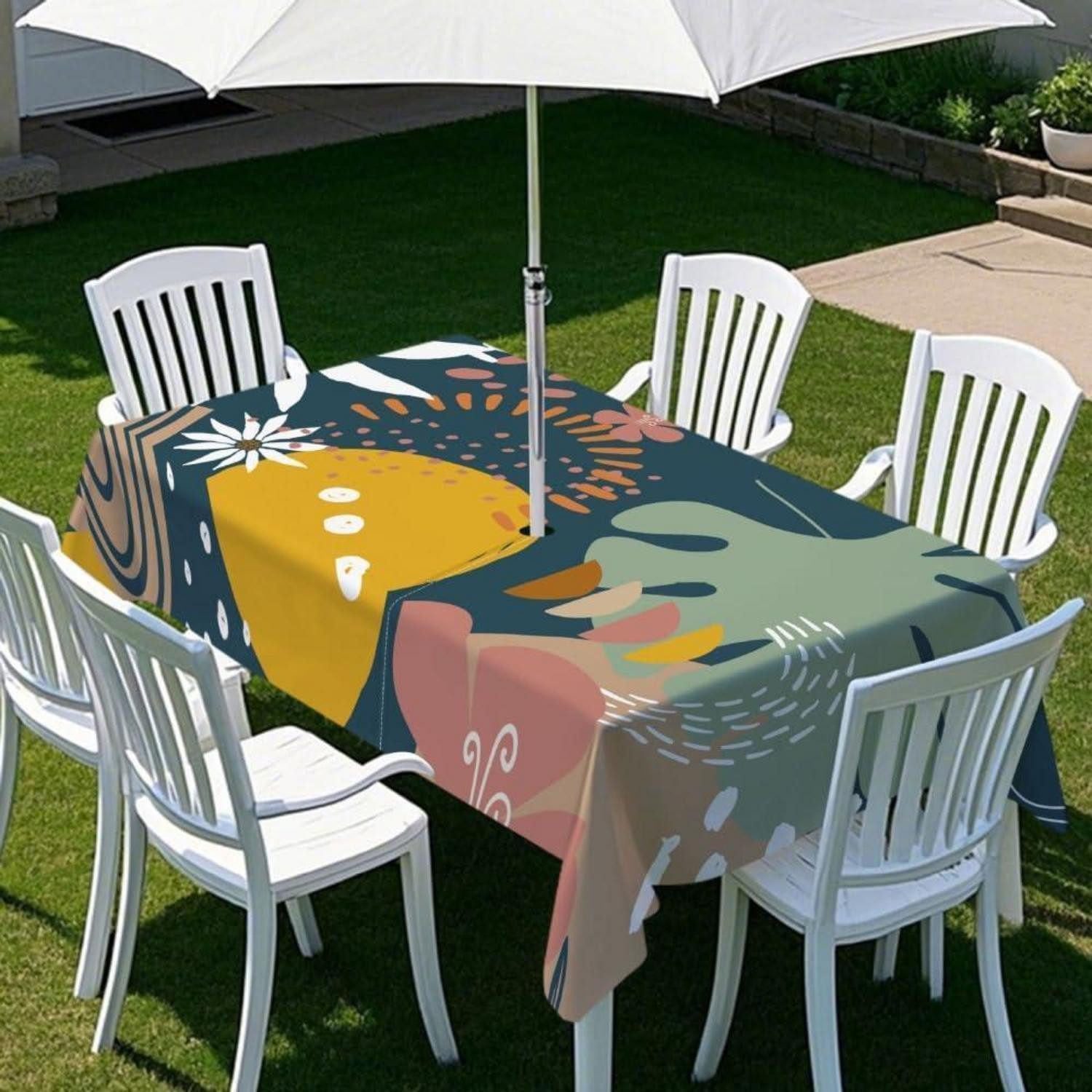 LuxusKollektion Gartentischdecke Regenschirm Tischdecke Outdoor Blume H 213x152cm