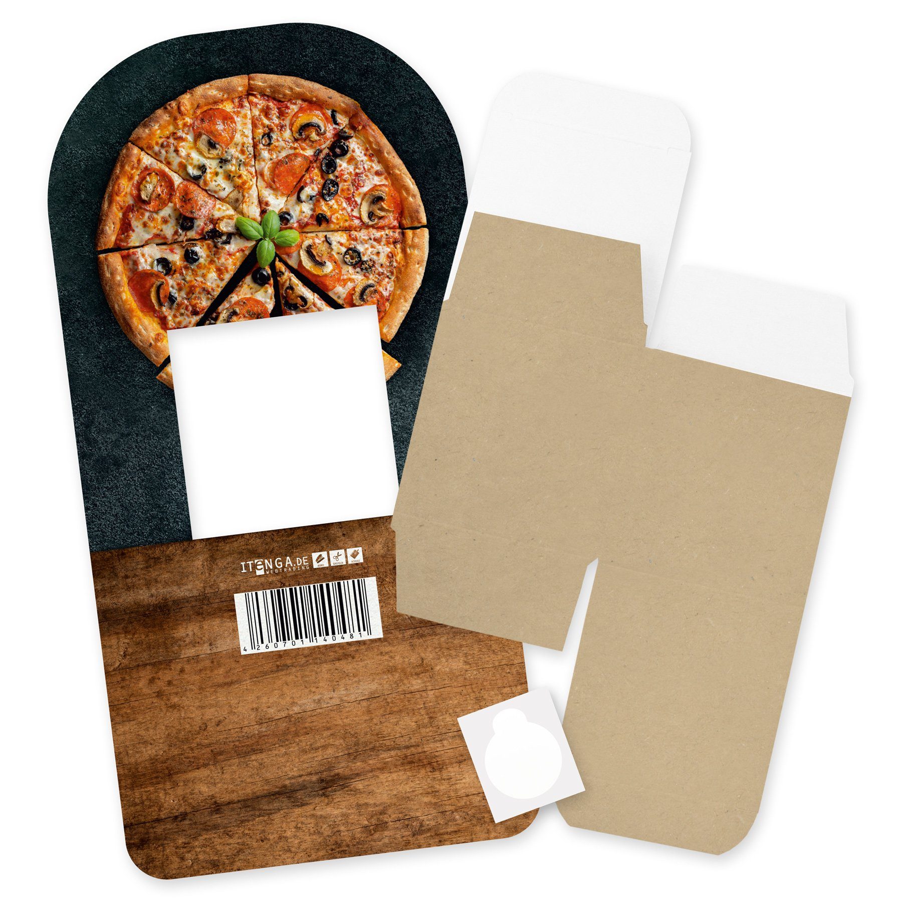 Holz Aufsteller I Grußkarten itenga itenga Pizza Würfel Basic (Mo Geldgeschenkverpackung