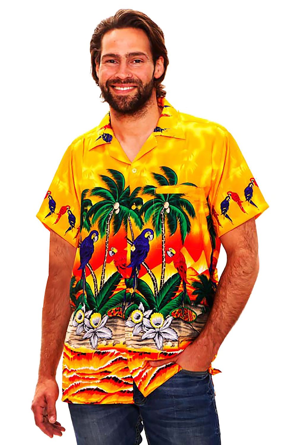 King Kameha Hawaiihemd Parrot Funky Hawaii-Hemd Herren Kurzarm Front-Tasche Stylish Unisex – Bild 5 von 5