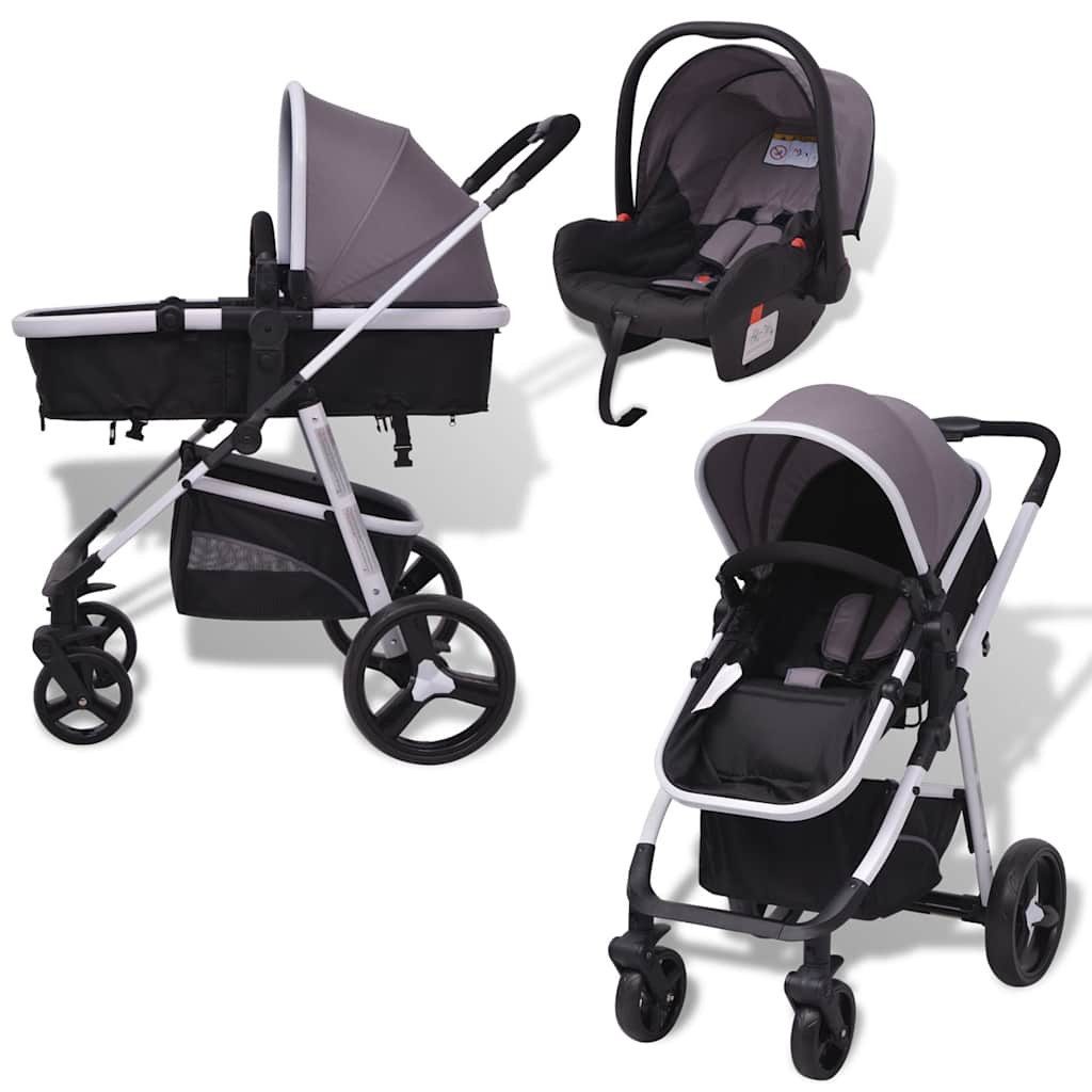 vidaXL Kinder-Buggy 3-in-1 Kinderwagen Aluminium Grau und Schwarz