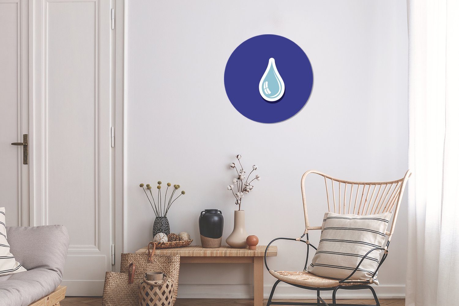 MuchoWow Wandsticker hellblauen Wohnzimmer Tapetenaufkleber, Tapetenkreis Wassertropfens eines für (1 Eine St), Rund, Illustration Kinderzimmer