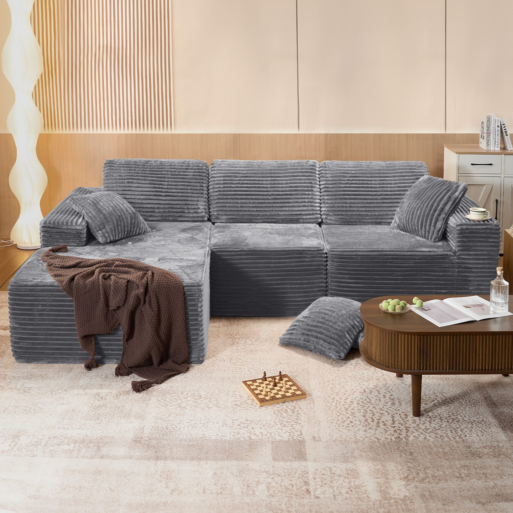 Aivermeil Sofa Modernes Modulares Wolkensofa 282cm L-Form, Bodensofa, Ecksofa 3–4 Sitzer ohne Montage für Wohn- und Schlafzimmer