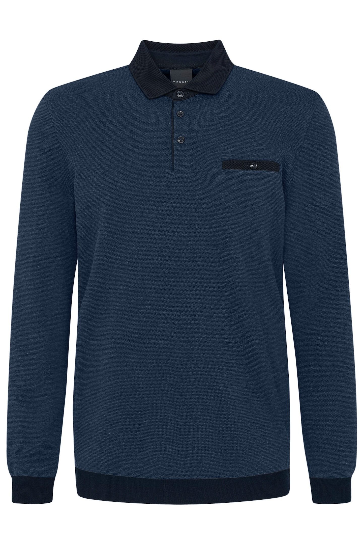 bugatti Langarm-Poloshirt mit Strukturkragen