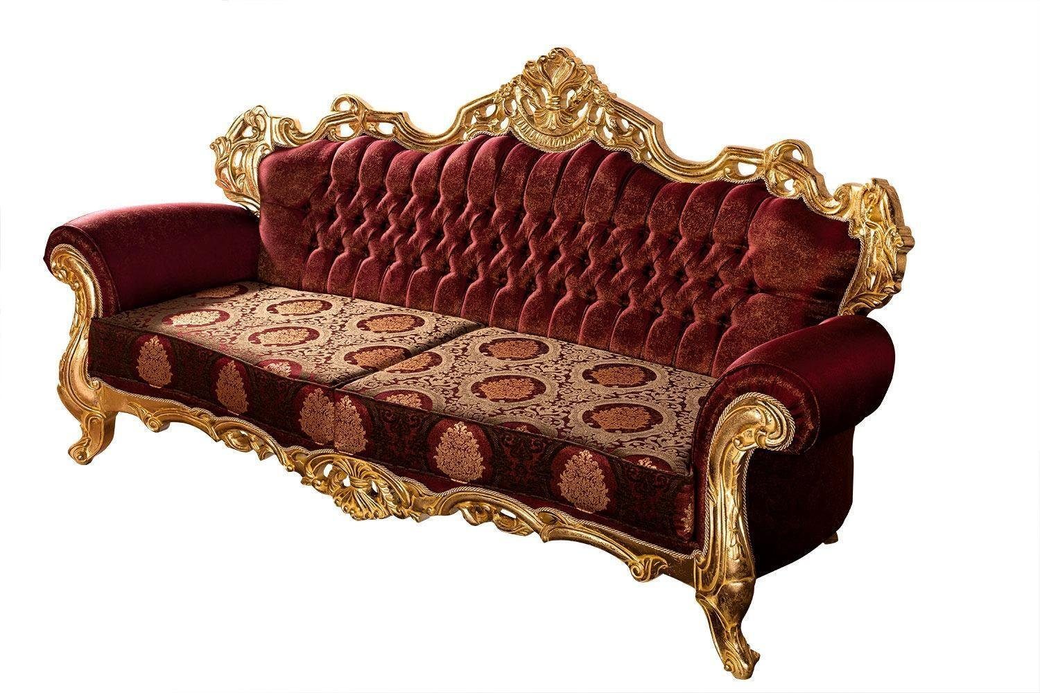 JVmoebel Wohnzimmer-Set Sofagarnitur Bordeaux Rote Couch Möbel (5-St) Gold Tisch Klassische 5tlg