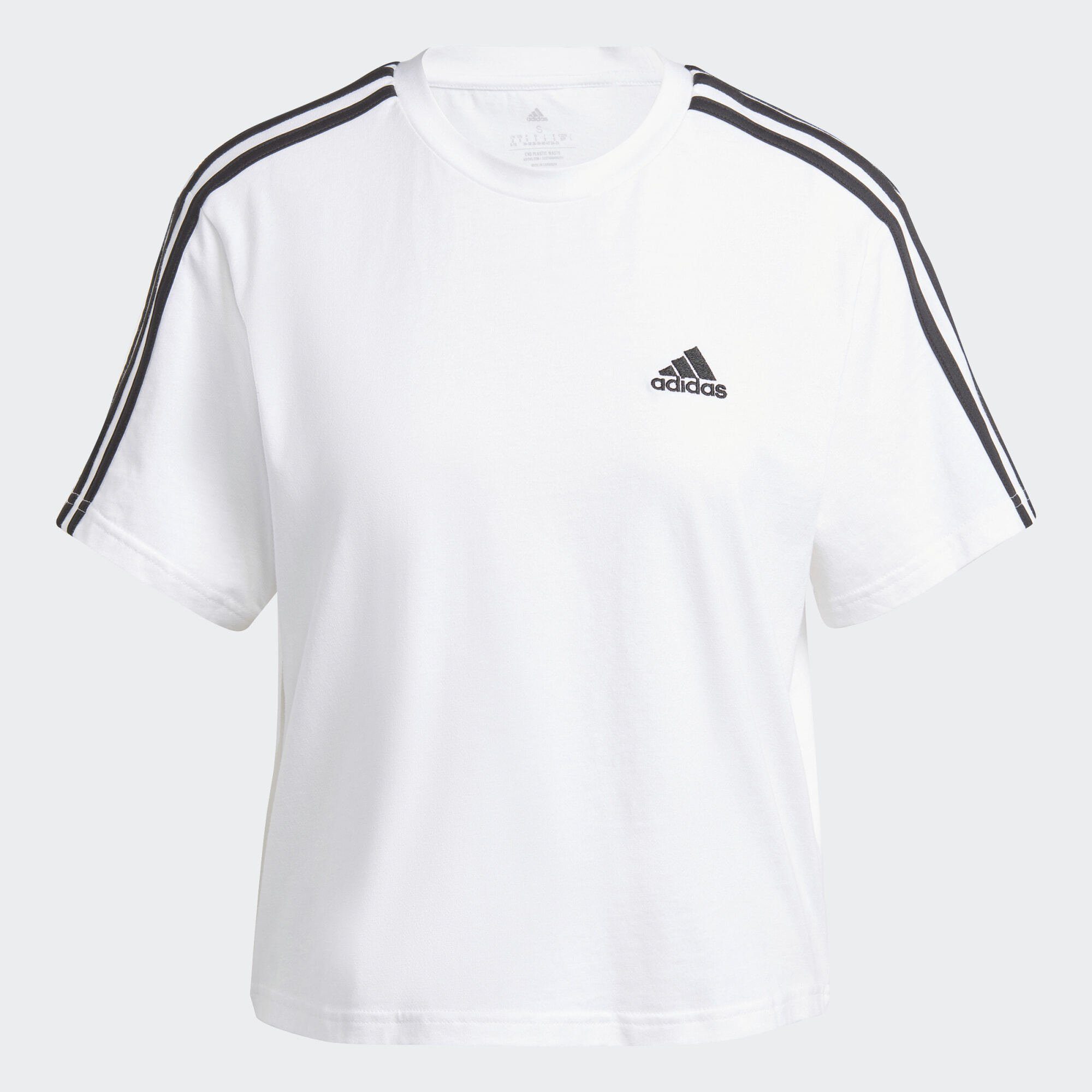 White 3-STREIFEN adidas ESSENTIALS CROP-TOP SINGLE / T-Shirt Black Sportswear JERSEY