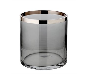 EDZARD Windlicht Zeus, H 25 cm, ø 18 cm, mundgeblasenes Kristallglas mit Platinrand, Kerzenhalter für Stumpenkerzen in dunkler Edition