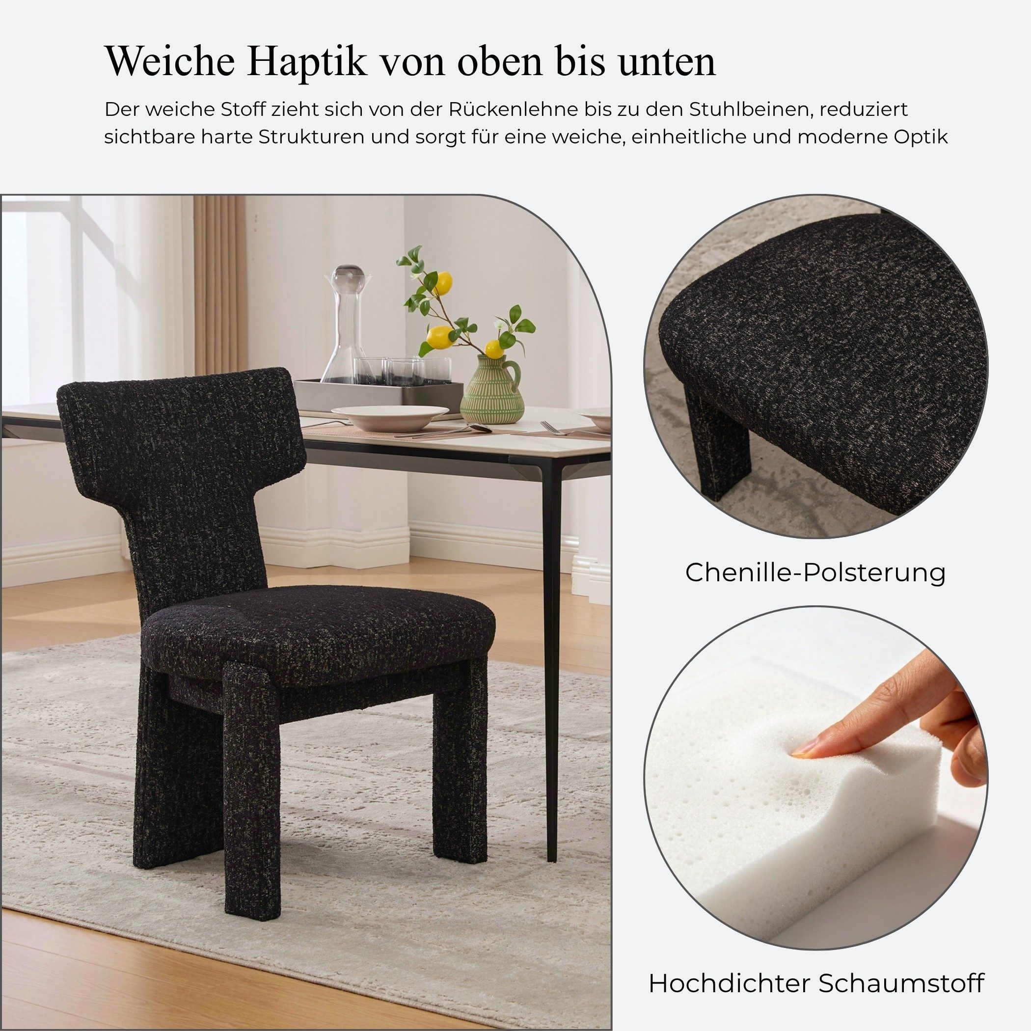 SeedWave Esszimmerstuhl 2er-Set Polsterstühle mit T-Rückenlehne und Chenillebezug (2er Set), Küchenstühle mit Holzrahmen und offenem Design ohne Armlehnen – Bild 3 von 5