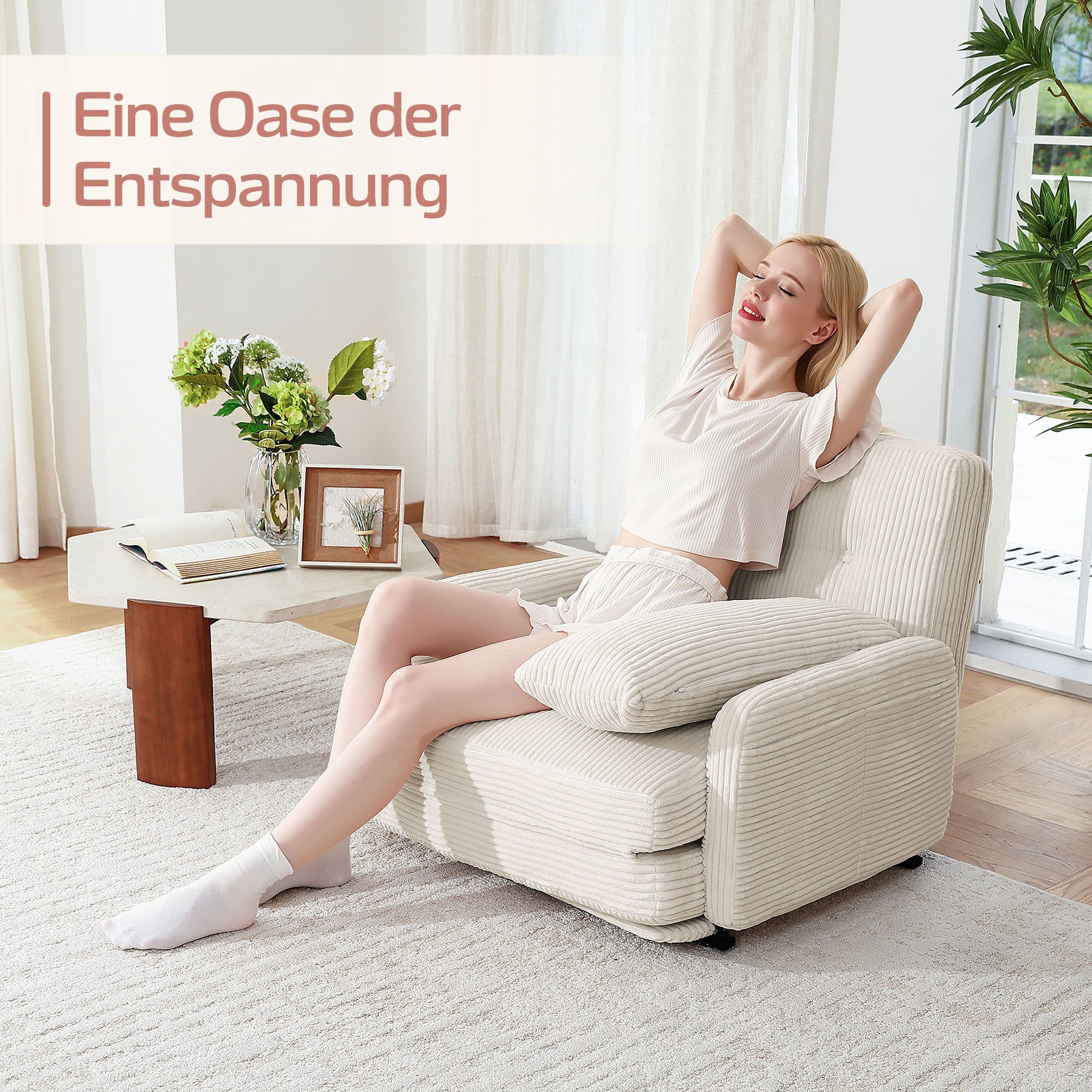 HomeMiYN Schlafsofa Schlafsessel 2-Sitzer mit Schlaffunktion, Klappsessel Bodensofa, Schlafsofa Loveseat, Bodensofa Klappsofa 2-Sitzer mit Schlaffunktion – Bild 3 von 5