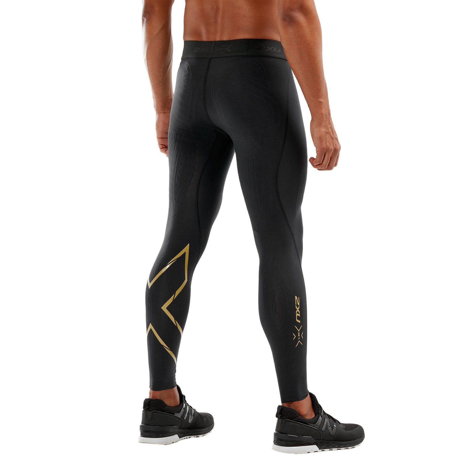 für Abgestufte Kompressionshose Compression Sporthose 2xU Black/Gold Kompression verbesserte Tights und Durchblutung (1-tlg) gezielte Force lang eine