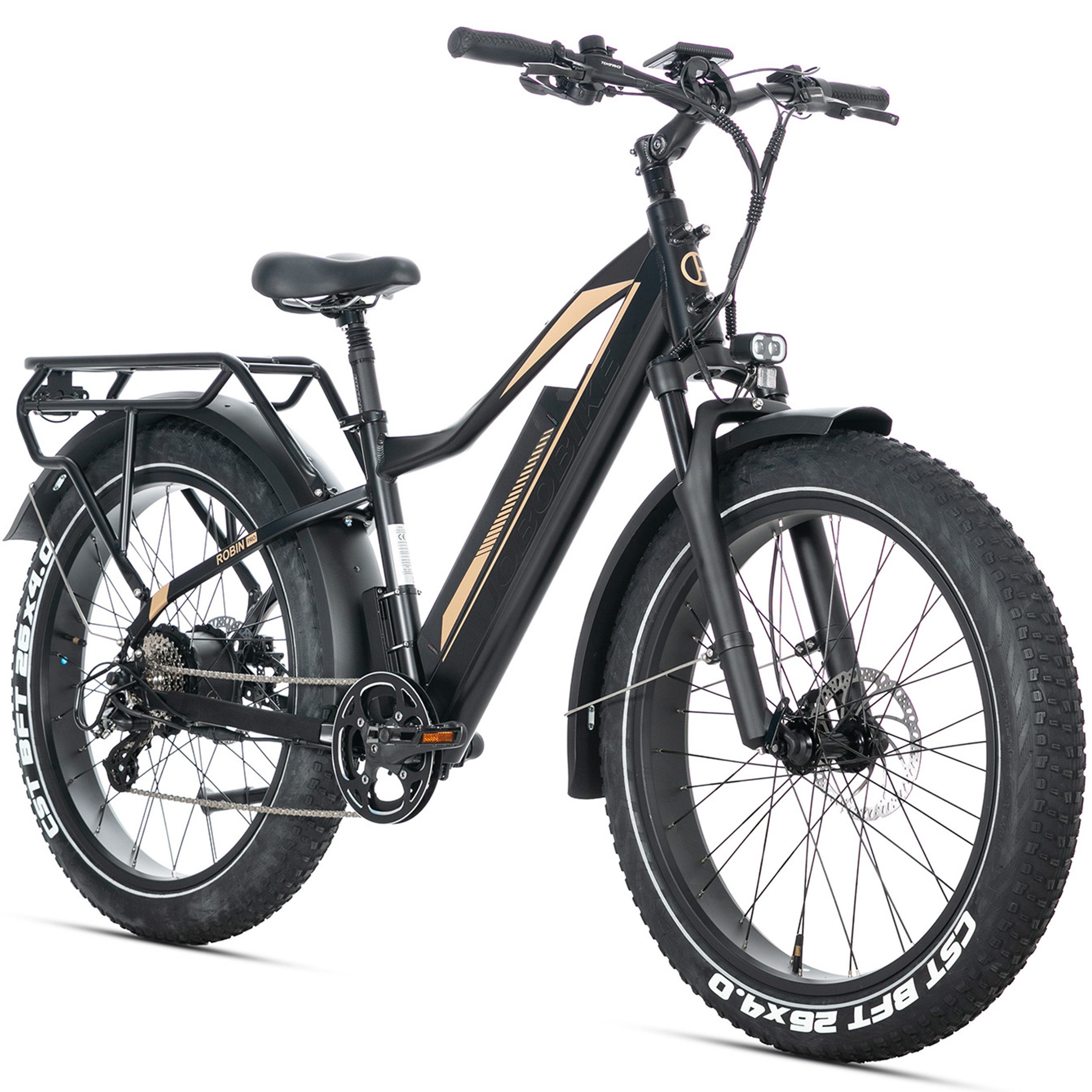 JOBOBIKE E-Bike Mountainbike 26x4,0 Zoll, Elektrofahrrad, 180km, Robin Pro, Gefederte Sattelstütze, 7 Gang Shimano, Kettenschaltung, Heckmotor, 960 Wh, 5 Stufen, Bremslicht und Blinker, Fatbike, MTB, für Damen und Herren