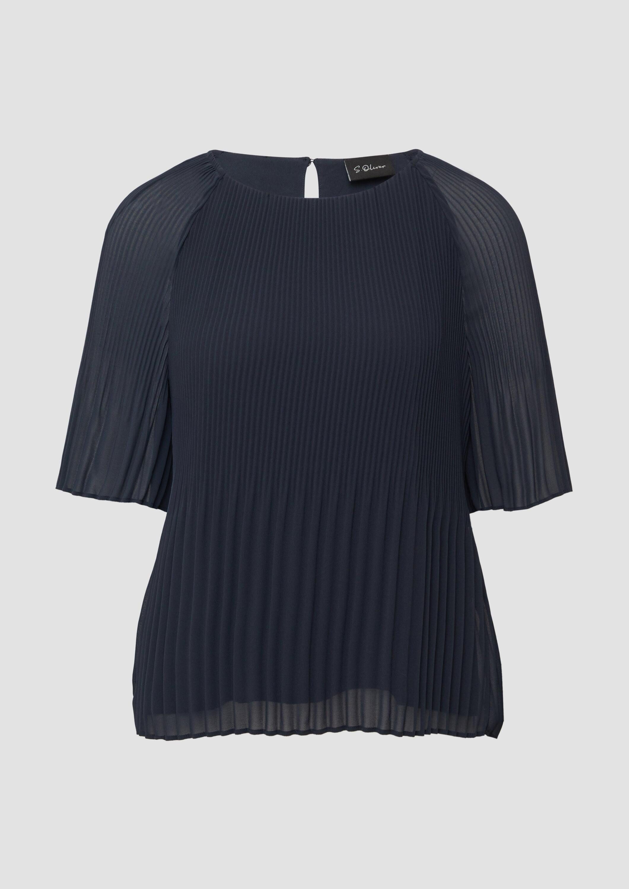 s.Oliver Kurzarmbluse Bluse Plissierte Chiffonbluse mit kurzen Ragalanärmeln