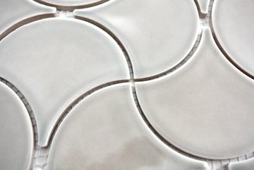 Mosani Mosaikfliesen Fächer Mosaik Fliese Keramik pastell steingrau Wand Bad Welle Küche
