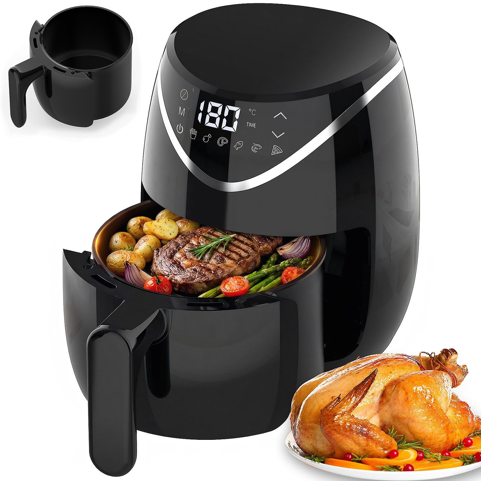 oyajia Heißluftfritteuse 2,8 l kleiner digitaler Airfryer, 6 Programme, platzsparend, kompakt, zum Backen, Aufwärmen, Braten für schnelle und einfache Mahlzeiten, 1200 W, Mini, kompakt und leise, antihaftbeschichtet, spülmaschinenfest