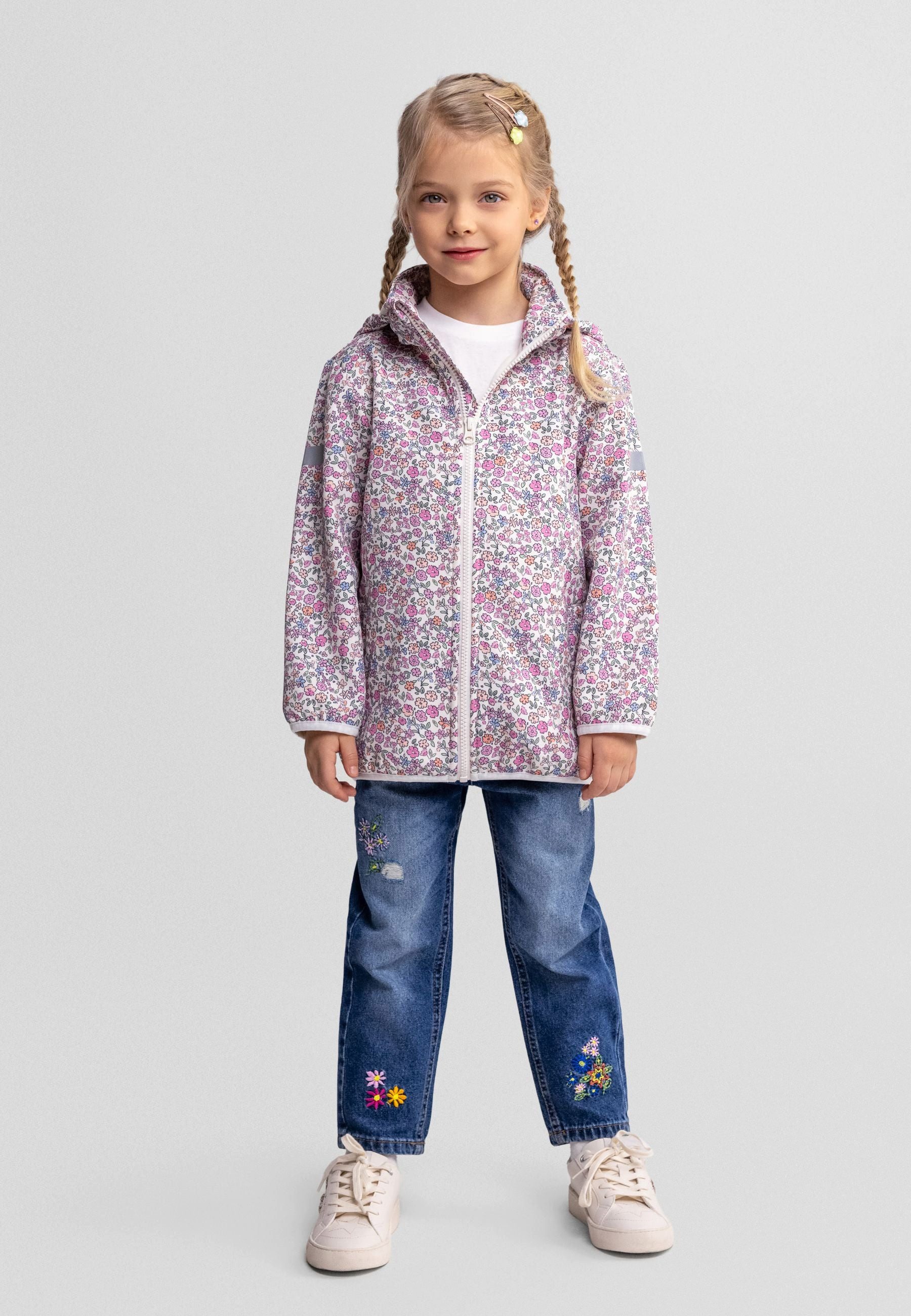 MINOTI Softshelljacke für Mädchen mit abnehmbarer Kapuze Blumenprint – Bild 2 von 5