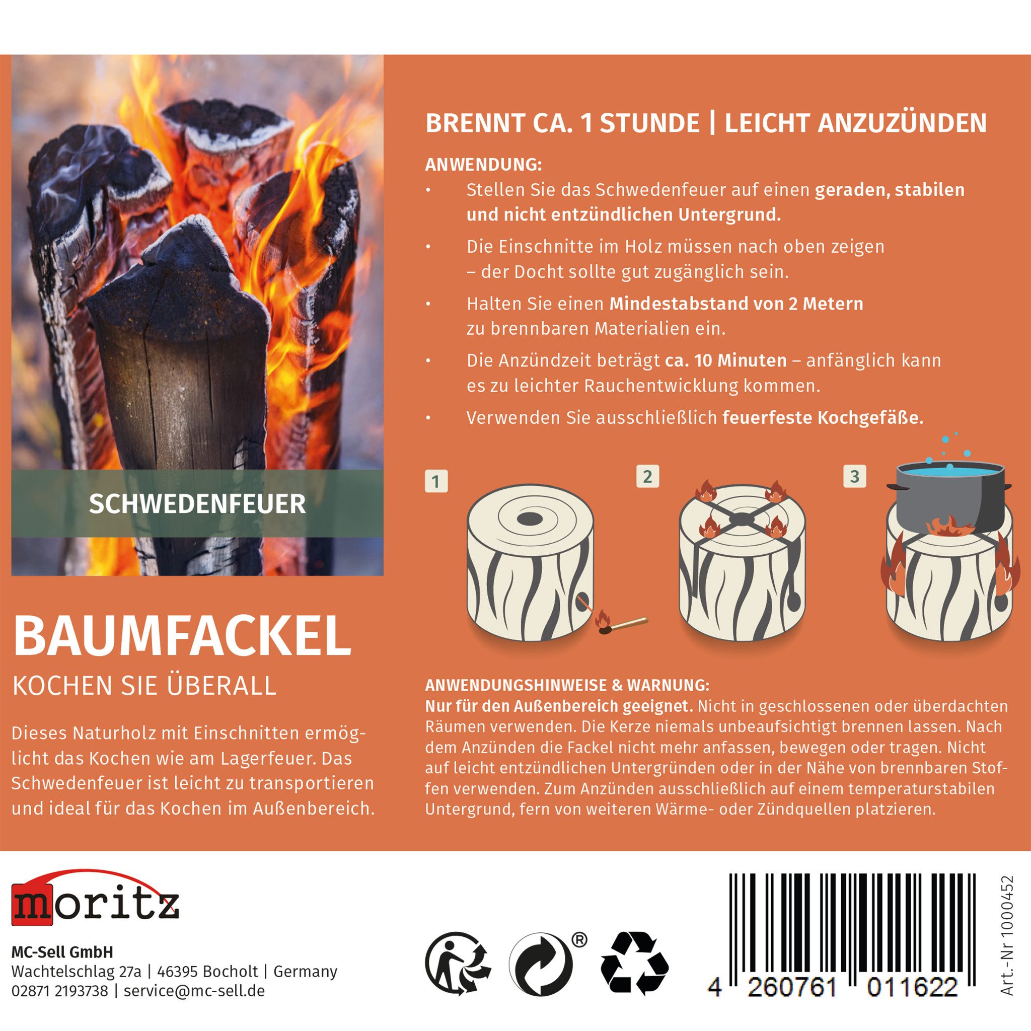 Moritz Feuerstelle Schwedenfeuer aus Naturholz mit Anzündhilfe