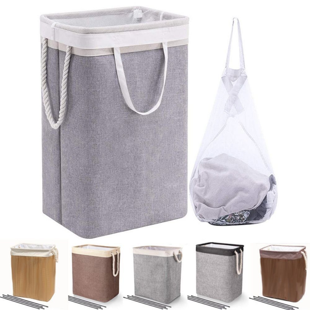 JOYOLEDER Wäschekorb 76L, Faltbare Wäschesammler mit Seil Griffe Aufbewahrungsbehälter, geeignet für Schlafzimmer Waschküche Bad Beige Kaffee+Mesh Tasche