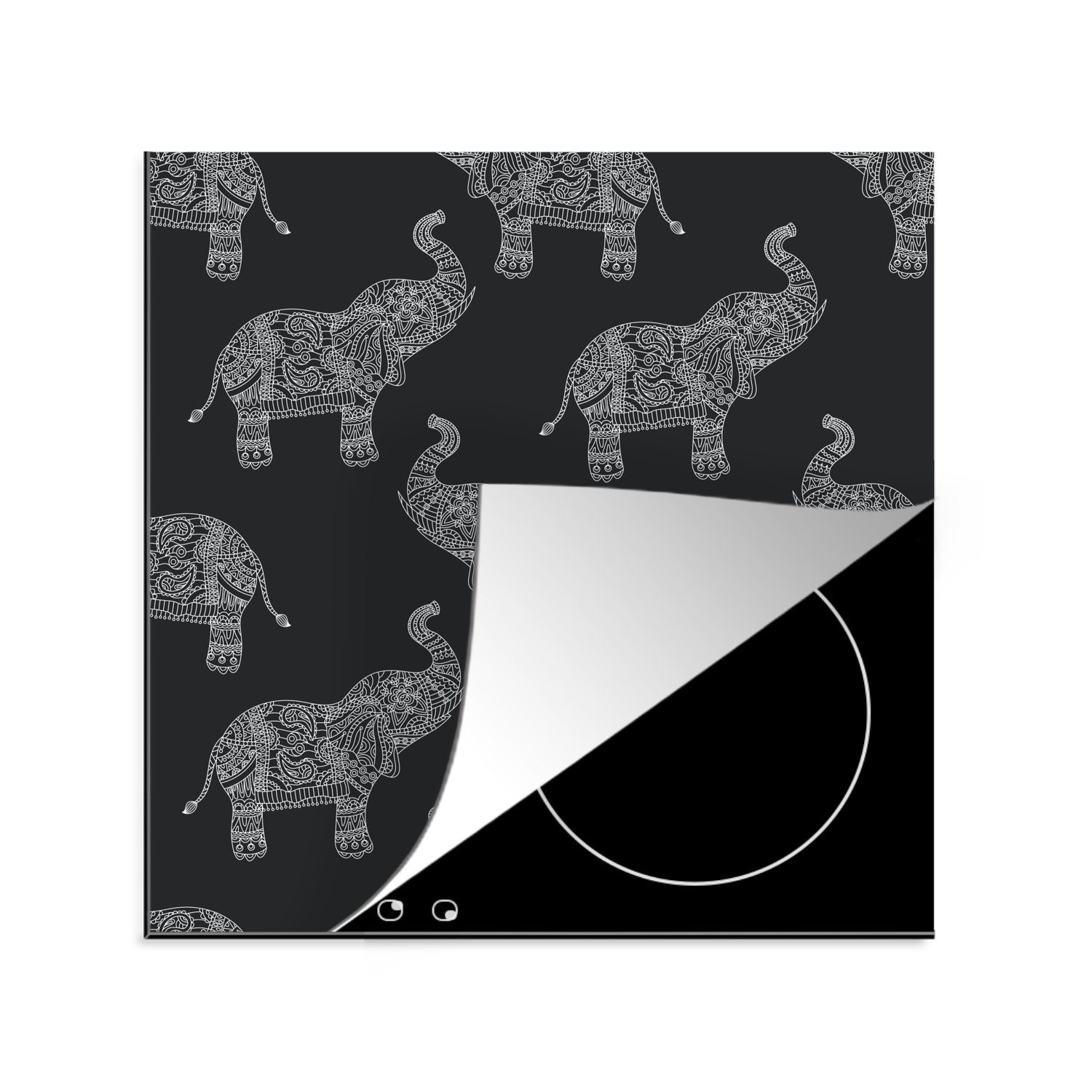 Arbeitsplatte cm, (1 Boho, - für MuchoWow Muster Herdblende-/Abdeckplatte Elefant Ceranfeldabdeckung, - küche 78x78 Vinyl, tlg),