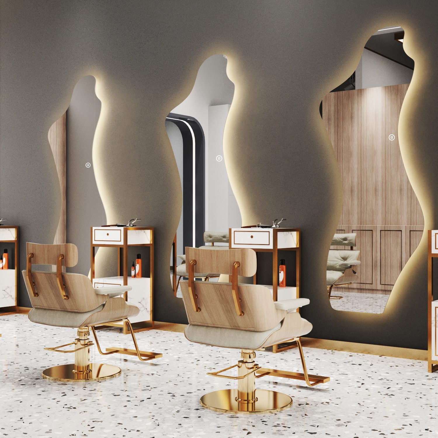 WDWRITTI Spiegel mit Beleuchtung für Friseurladen Salon Hotel Beauty Studio Wohnzimmer (LED Ganzkörperspiegel Rahmenlos, 1-St., Frauenfigur-Spiegel, 165x65cm asymmetrisch), 3Lichtmodi & Helligkeit einstellbar, Speicherfunktion, mit Netzstecker