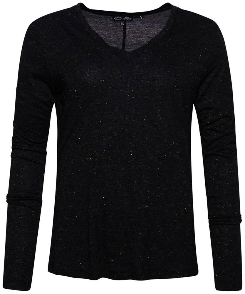 LONG SLEEVE TOP Langarmshirt Metallic NECK Superdry V Black JERSEY