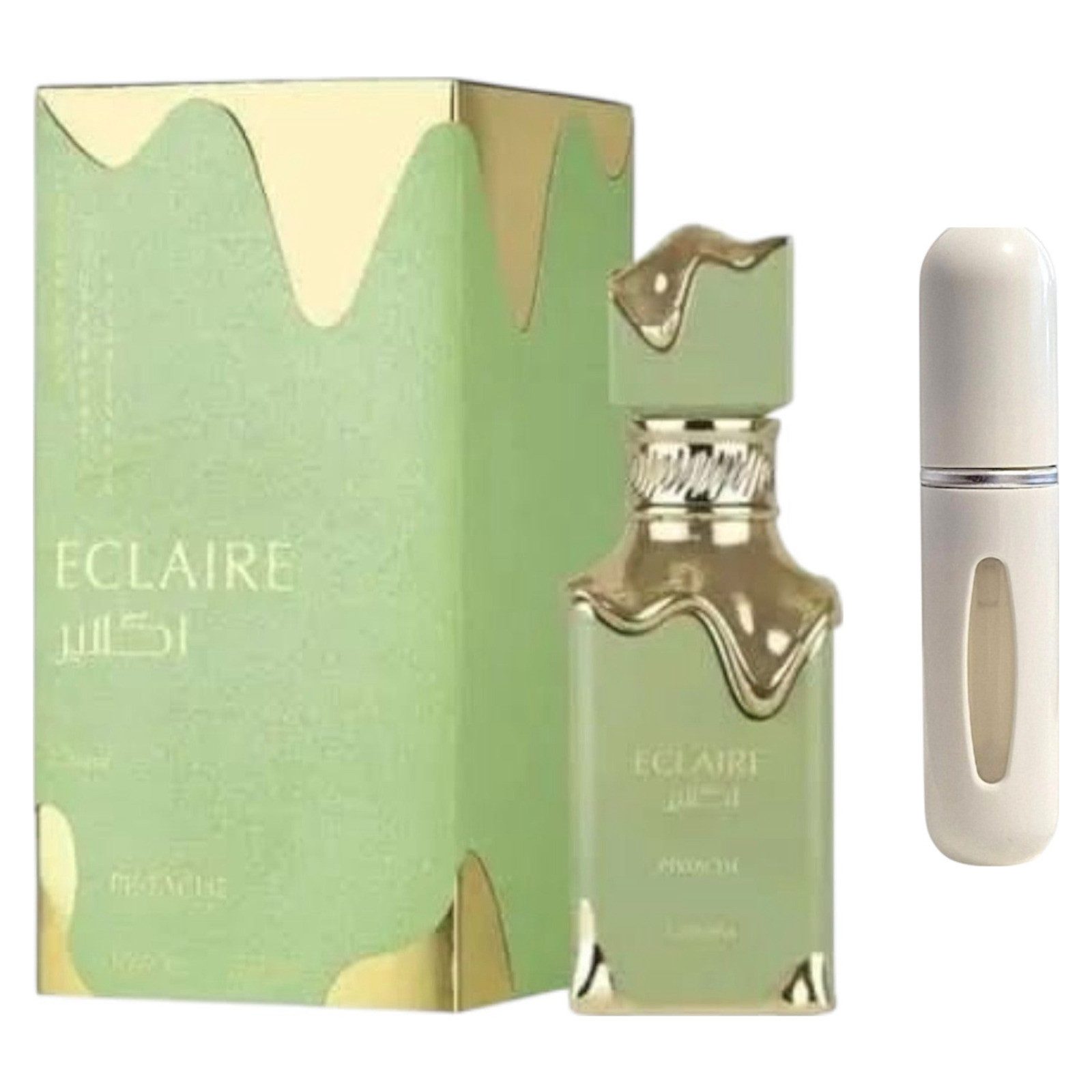 Lattafa Duft-Set Eclaire Pistache EDP Cremiger Pistazien + Parfümzerstäuber (leer)