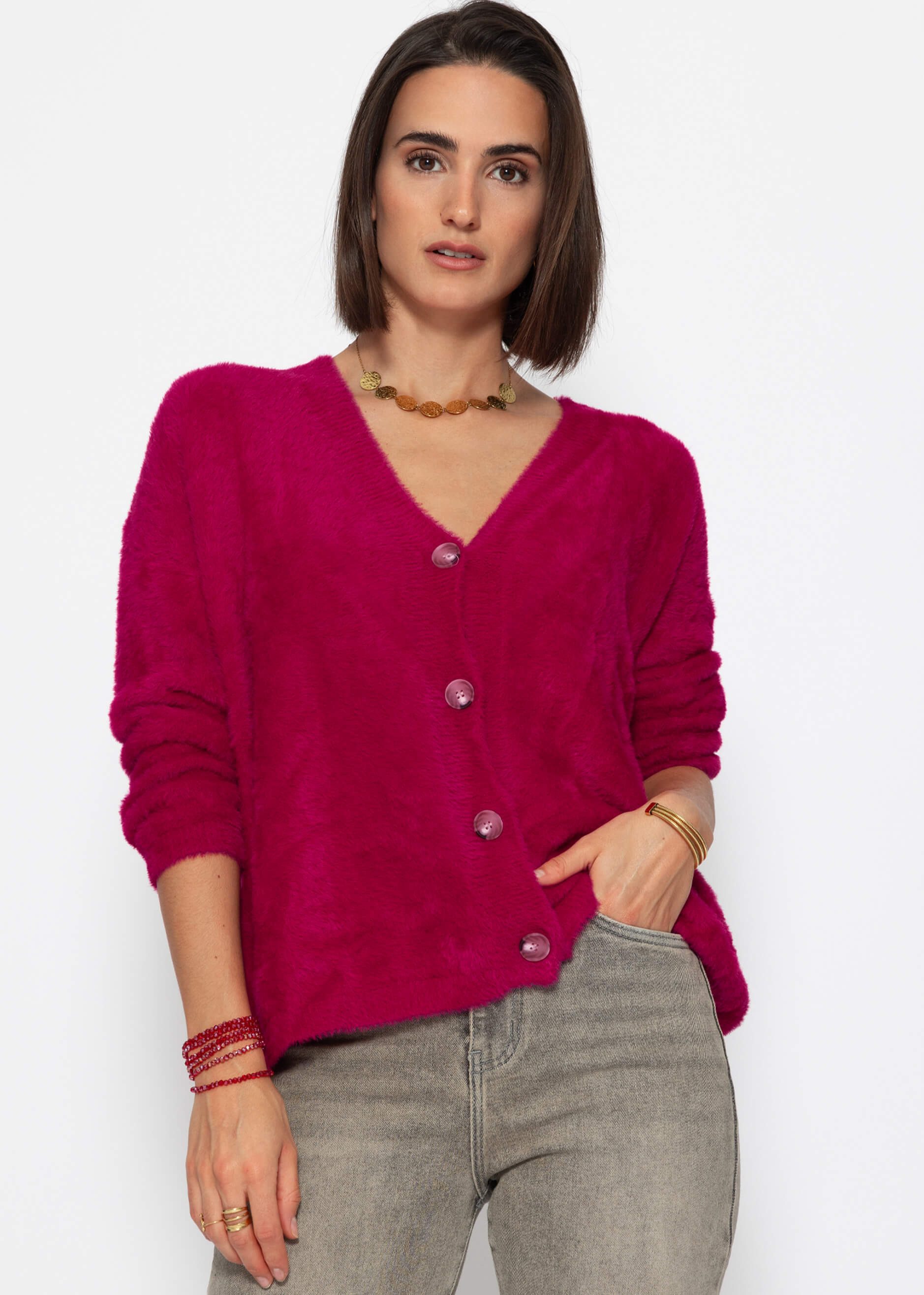 SASSYCLASSY Cardigan Flauschiger Damen Strick-Cardigan mit günstig online kaufen